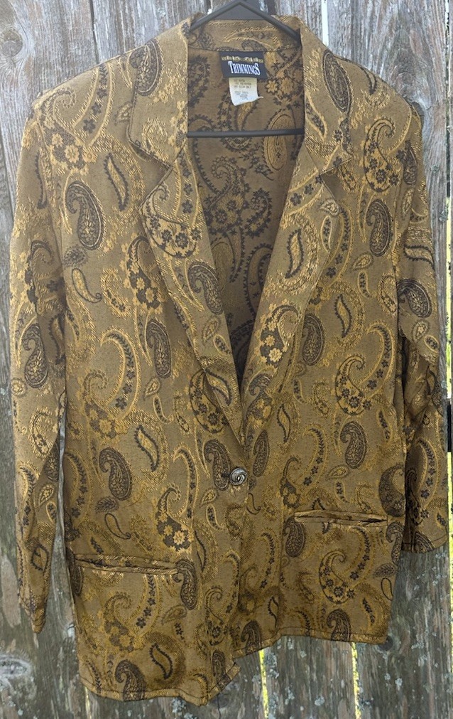 Trimmings Gold Paisley Print Blazer Women’s Size M Style# 10263 Special Occasion