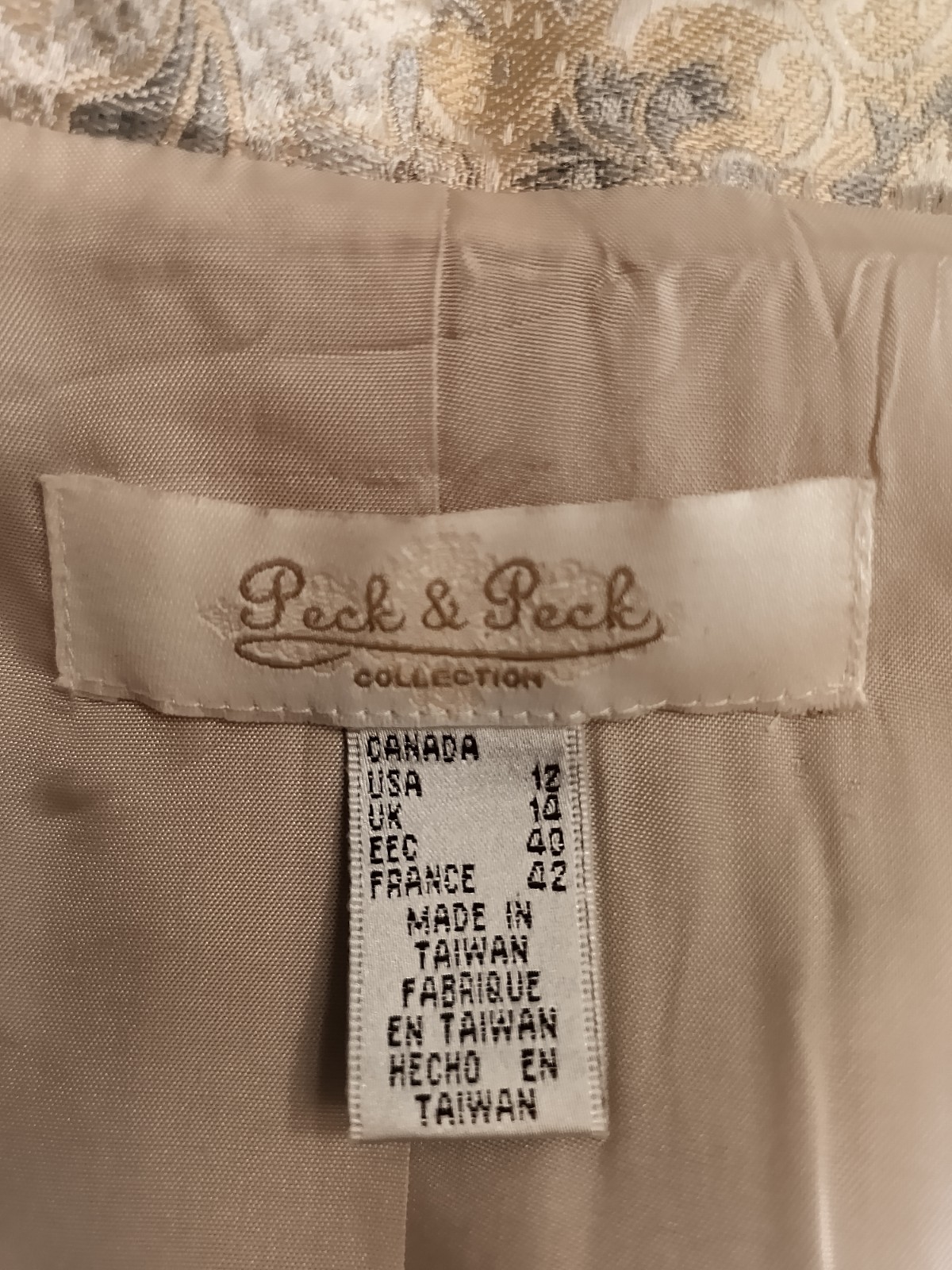 Peck & Peck Blazer Jacket Gold Floral Patchwork Jacquard Brocade Vintage Size 12