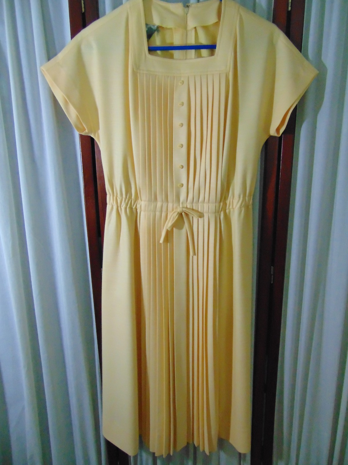 1960s Knit Dress-Nardis of Dallas- M- Lemon Yellow-Pleats-VG- SOPHISTICATED-SALE
