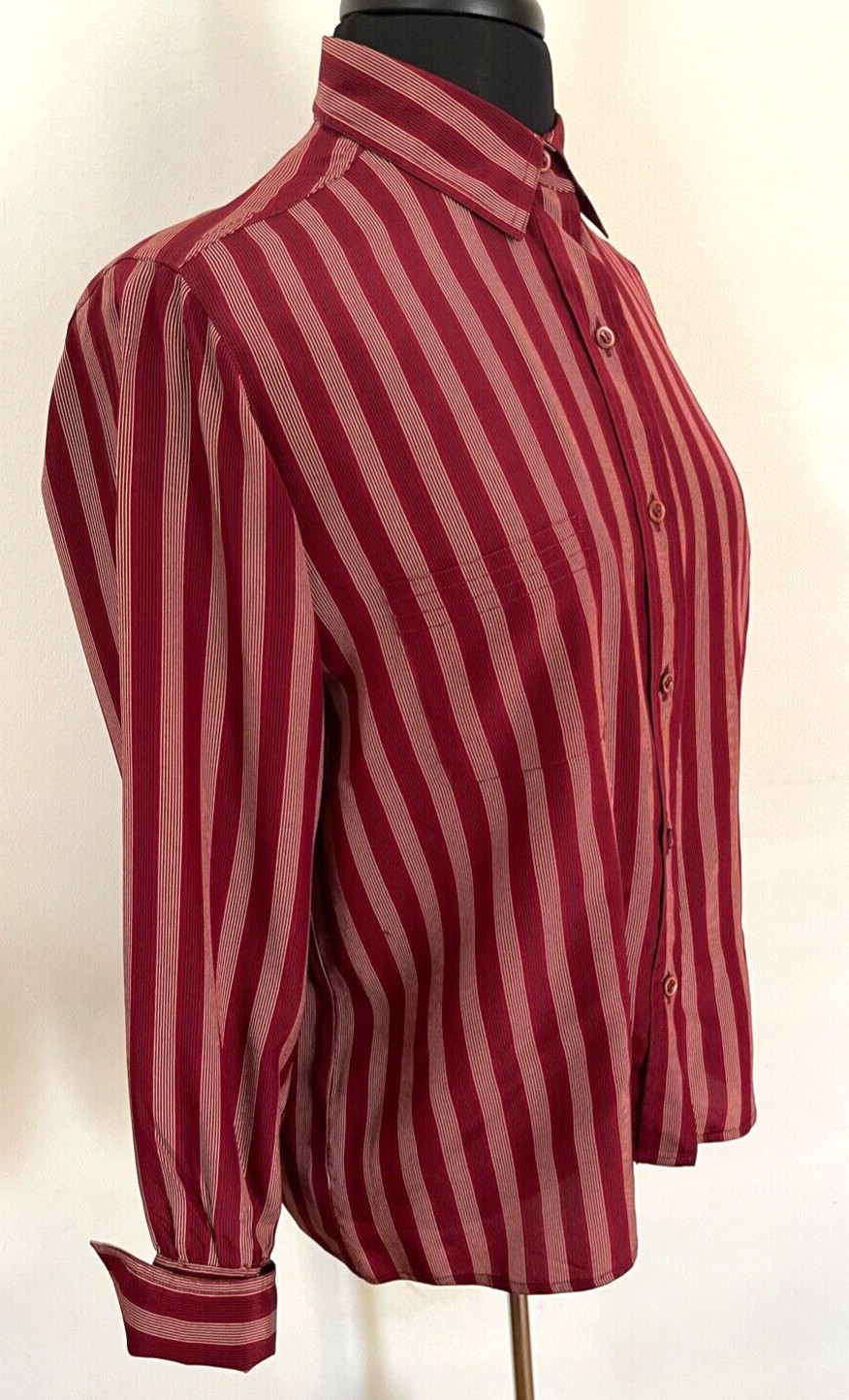 Authentic Vintage 1970s Chanel Striped Silk Blouse Size 40 YY221