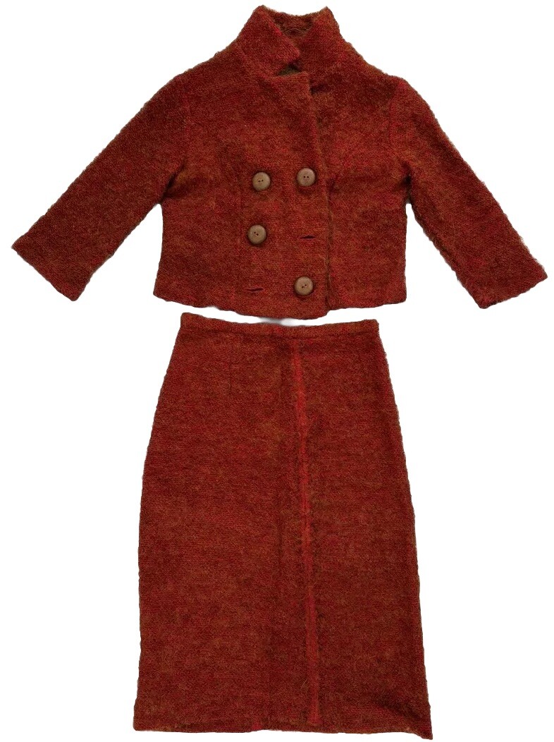 Vintage 70&rsquo;s Burnt Orange Textured Cropped Jacket & Pencil Skirt XS/SM Classic