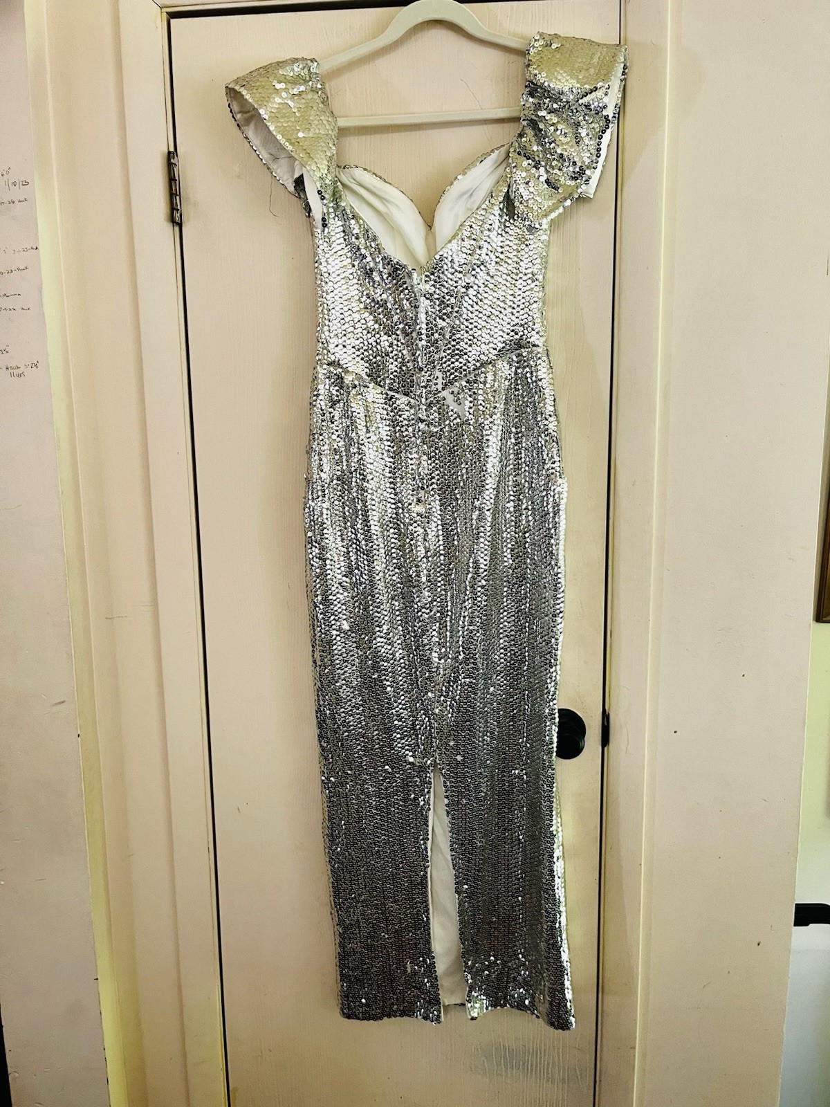 VTG Sequin Wedding Guest Prom Glam 1950s Style Silver Party Gown M
