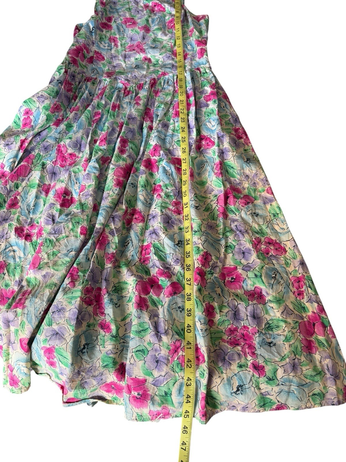 Vintage Allison Blair Multicolor Bright Floral Sleeveless Midi Dress Medium