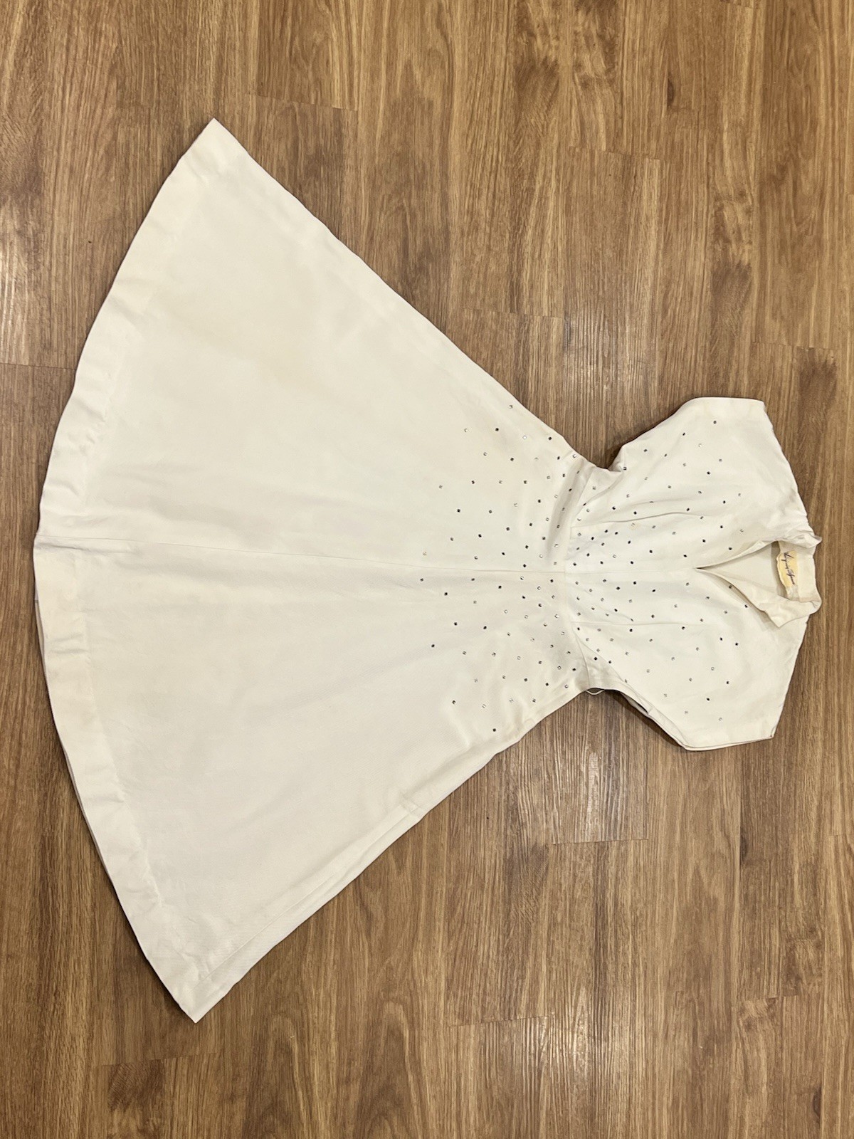 Vintage 1950s Virginia Spear Designer Cream Rhinestone Dress