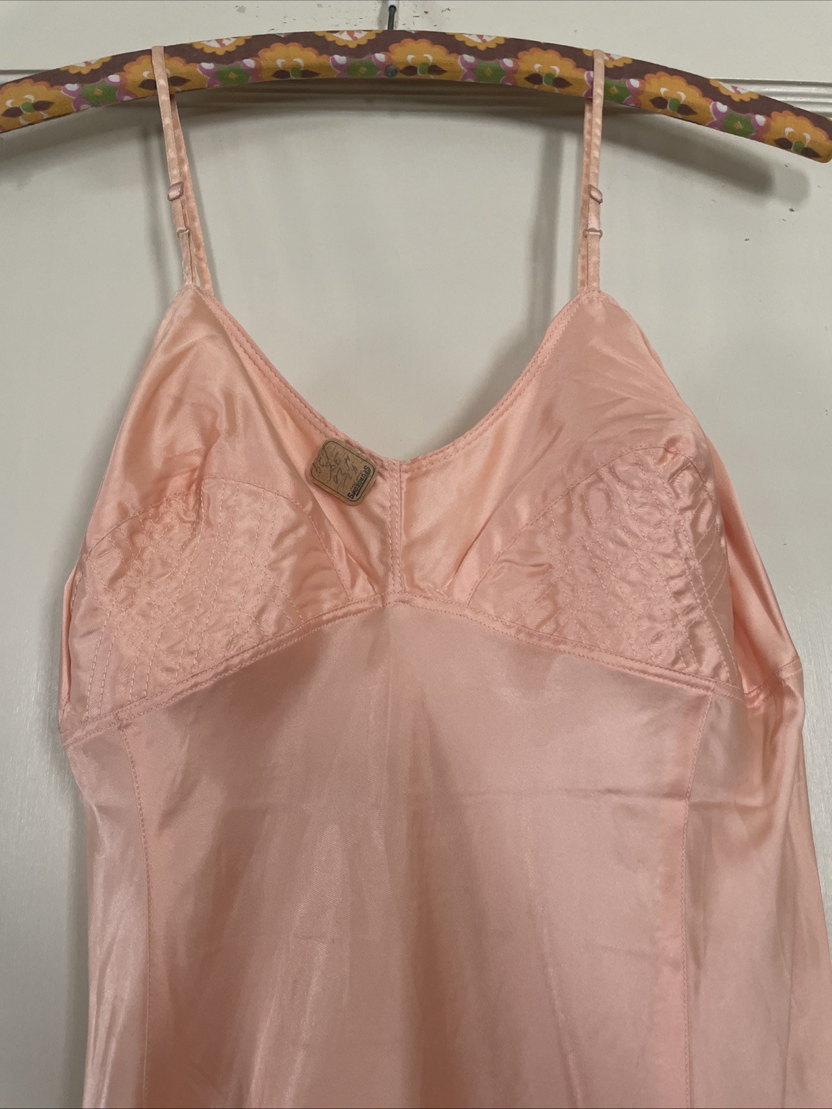 Vintage NOS 1940s Uni-Slip Pink Full Slip Dress Sz 38 W/Tags USA Pointy Bra