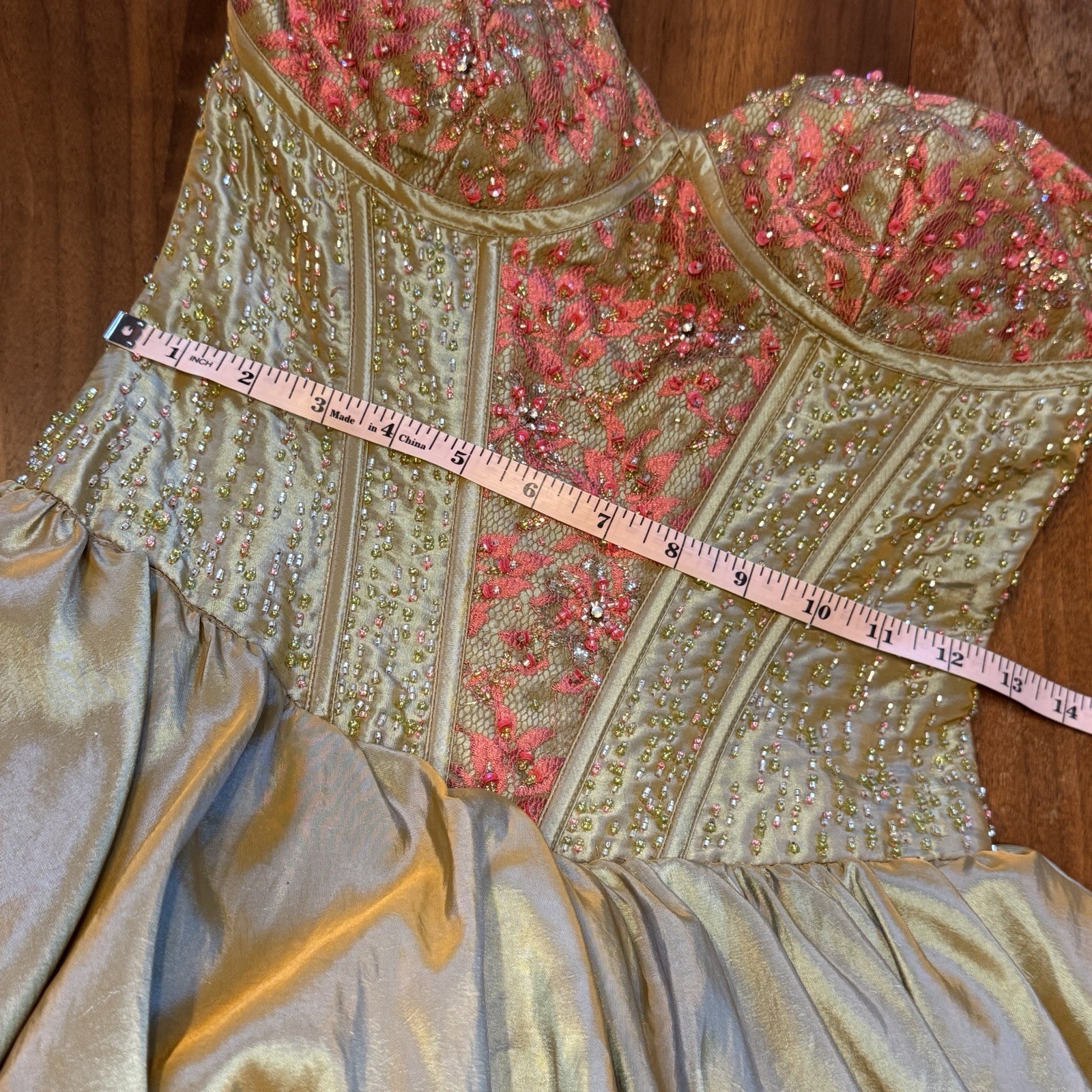 Vintage Party Time Gown With Beaded Strapless Bodice And Lace Size 2