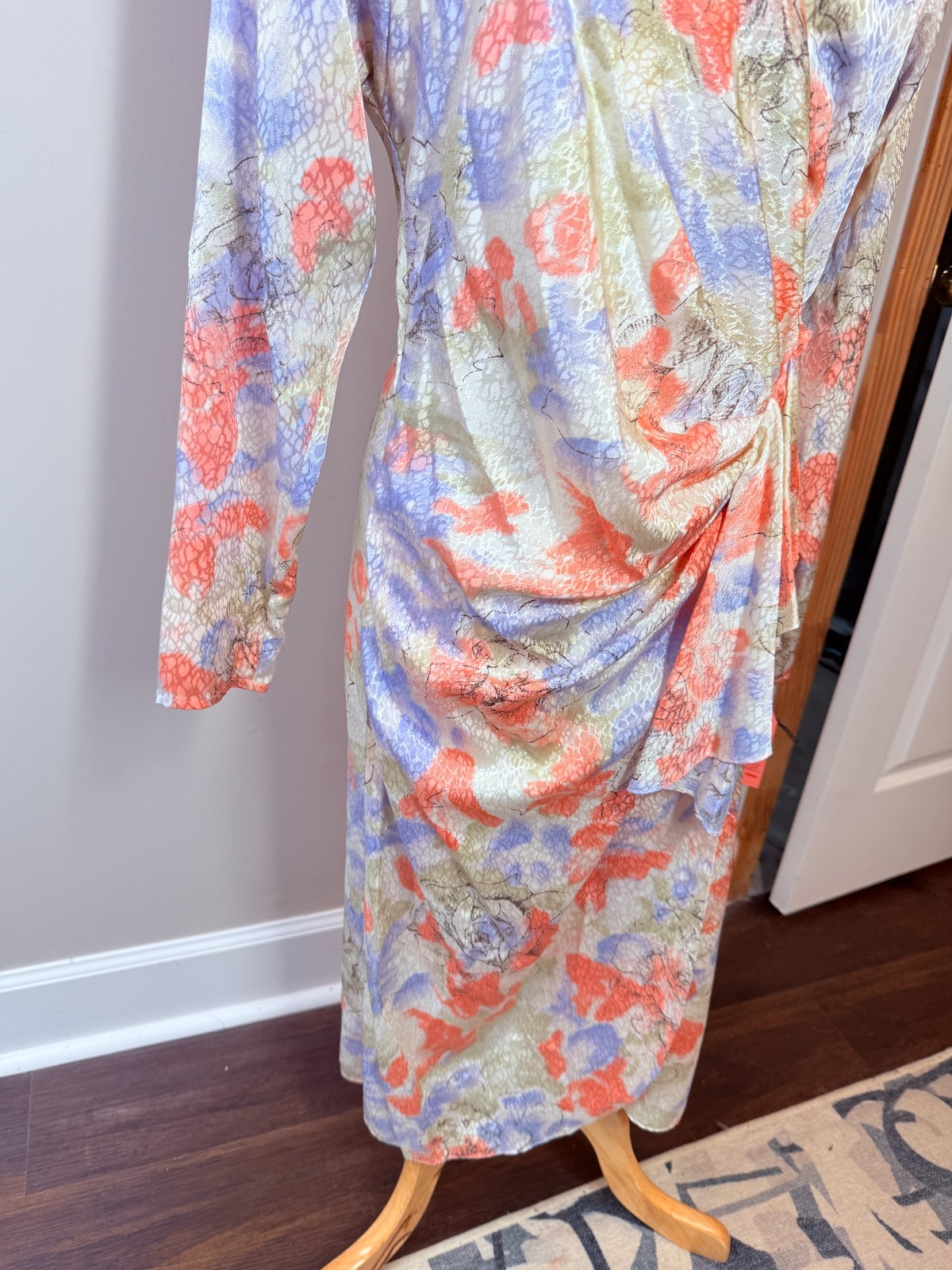 DeadStock Vtg Lori Max 80s Size 13/14 Floral Print Dress Dramatic Gathered Waist