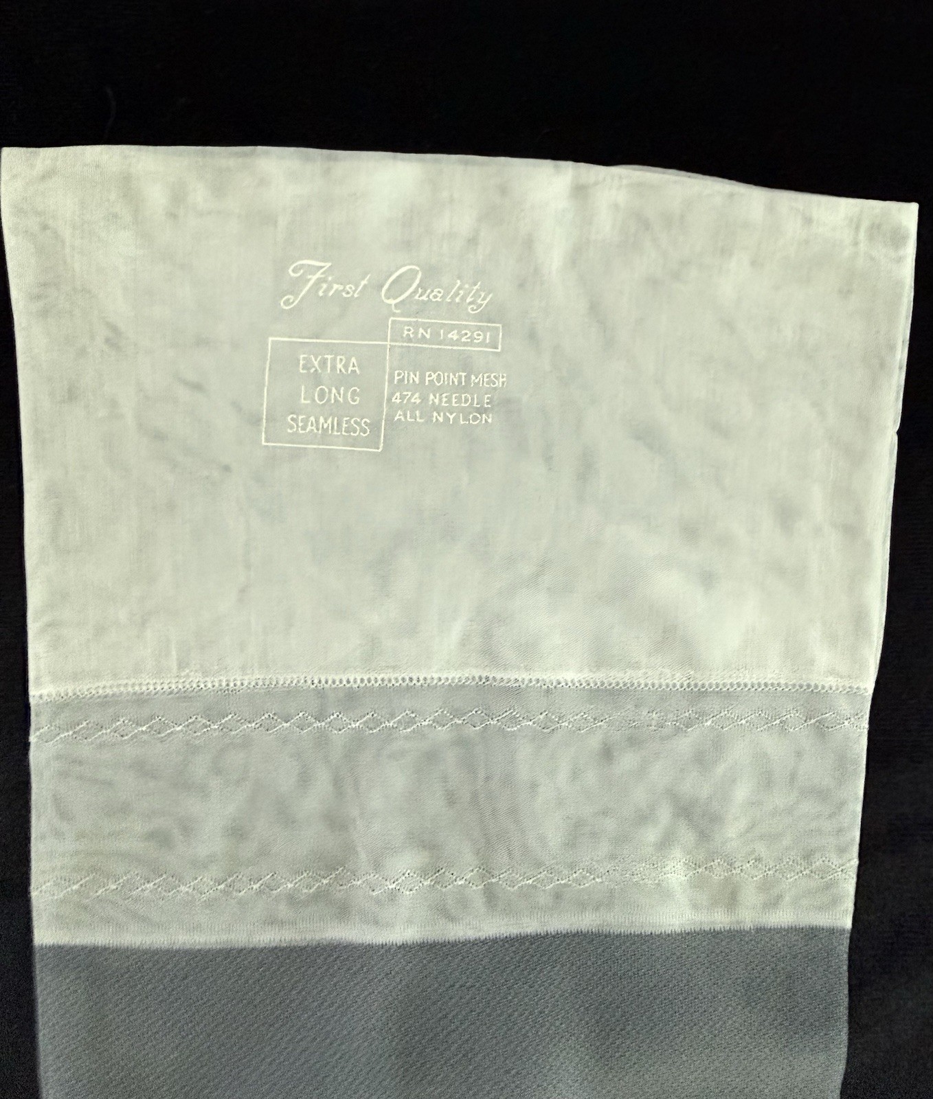 Vintage Seamless Reinforced Heel And Toe Mesh Stockings 38 Inches Long Wide Top