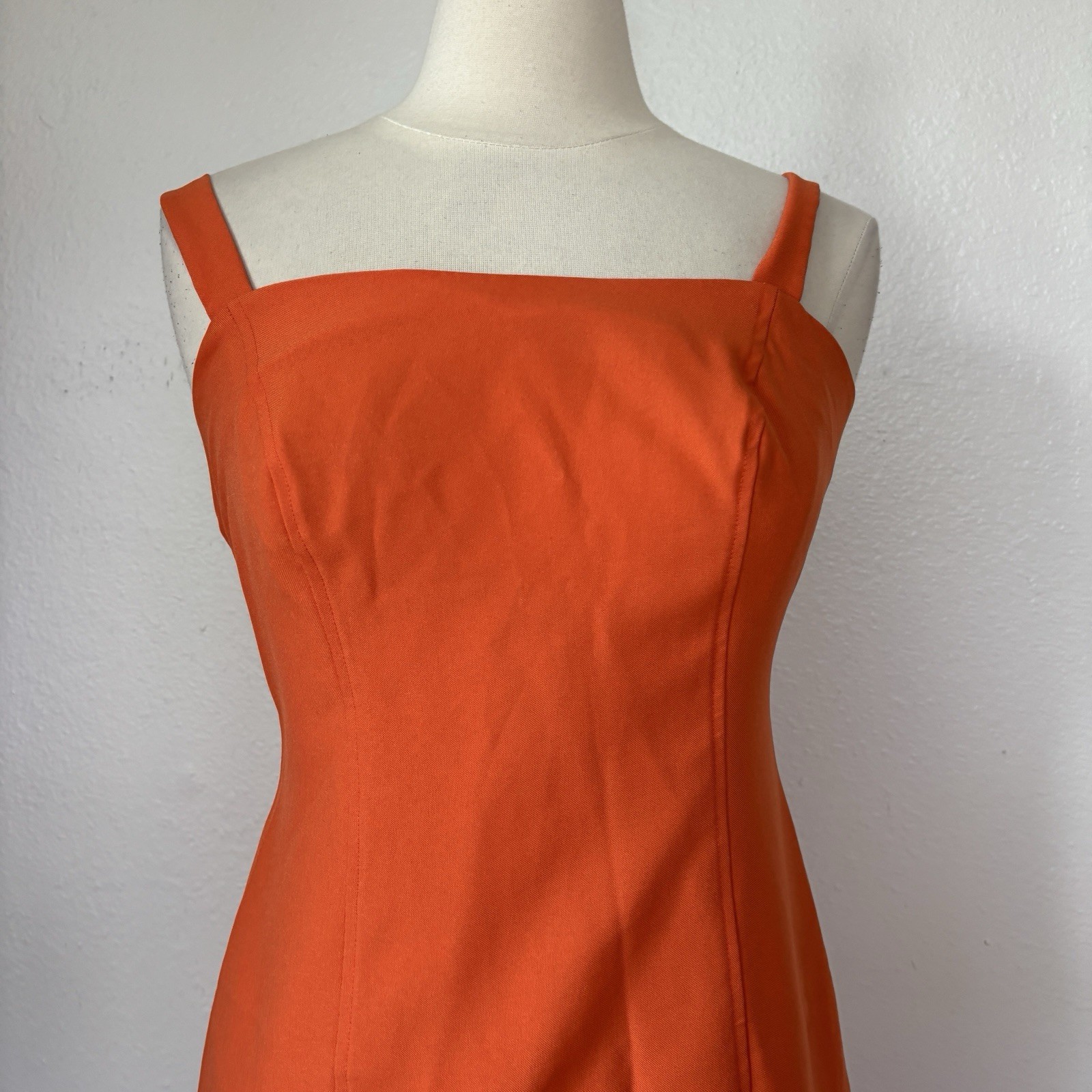 Vintage 90s Solid Orange Sleeveless Sheath Dress Size 5/6
