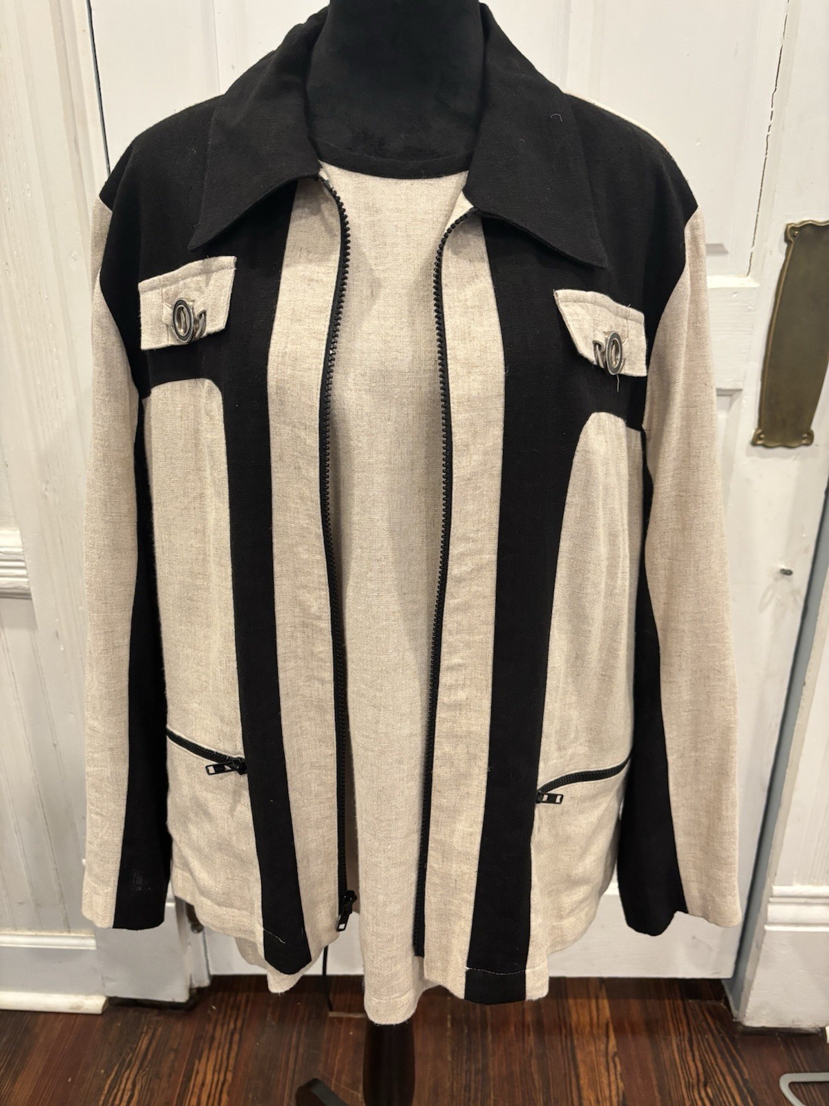 Saint Germaine Paris Vintage Linen Blend 2 Piece Blouse And Jacket Sz Large