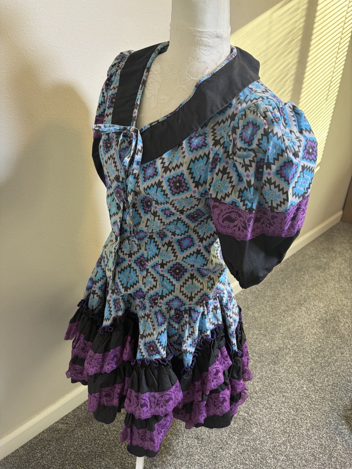 VTG 60s Handmade Square Dancing Dress ~2 Pc Set~S~Peasant Cowgirl Rockabilly