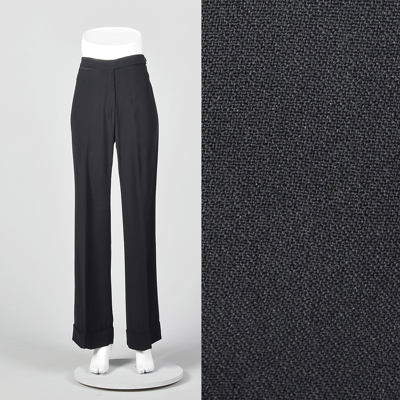 S 2010s Maison Margiela Black Straight Leg Pants Cuffed Hem Trousers Separates
