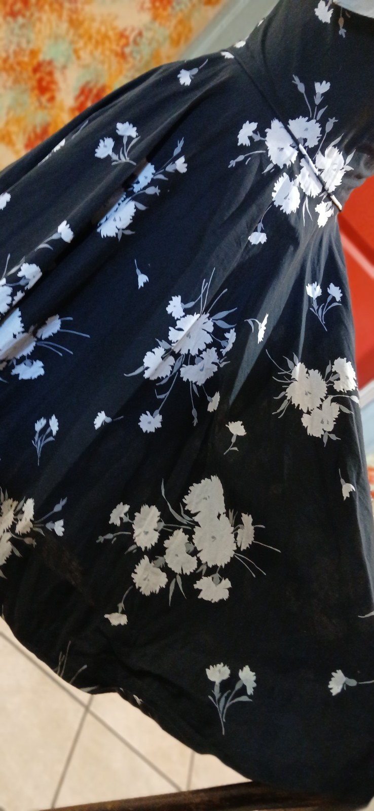 VTG 1950s Ann Marsh NY Fit To Flare Cotton Floral Scarf Neckline Day Dress XS