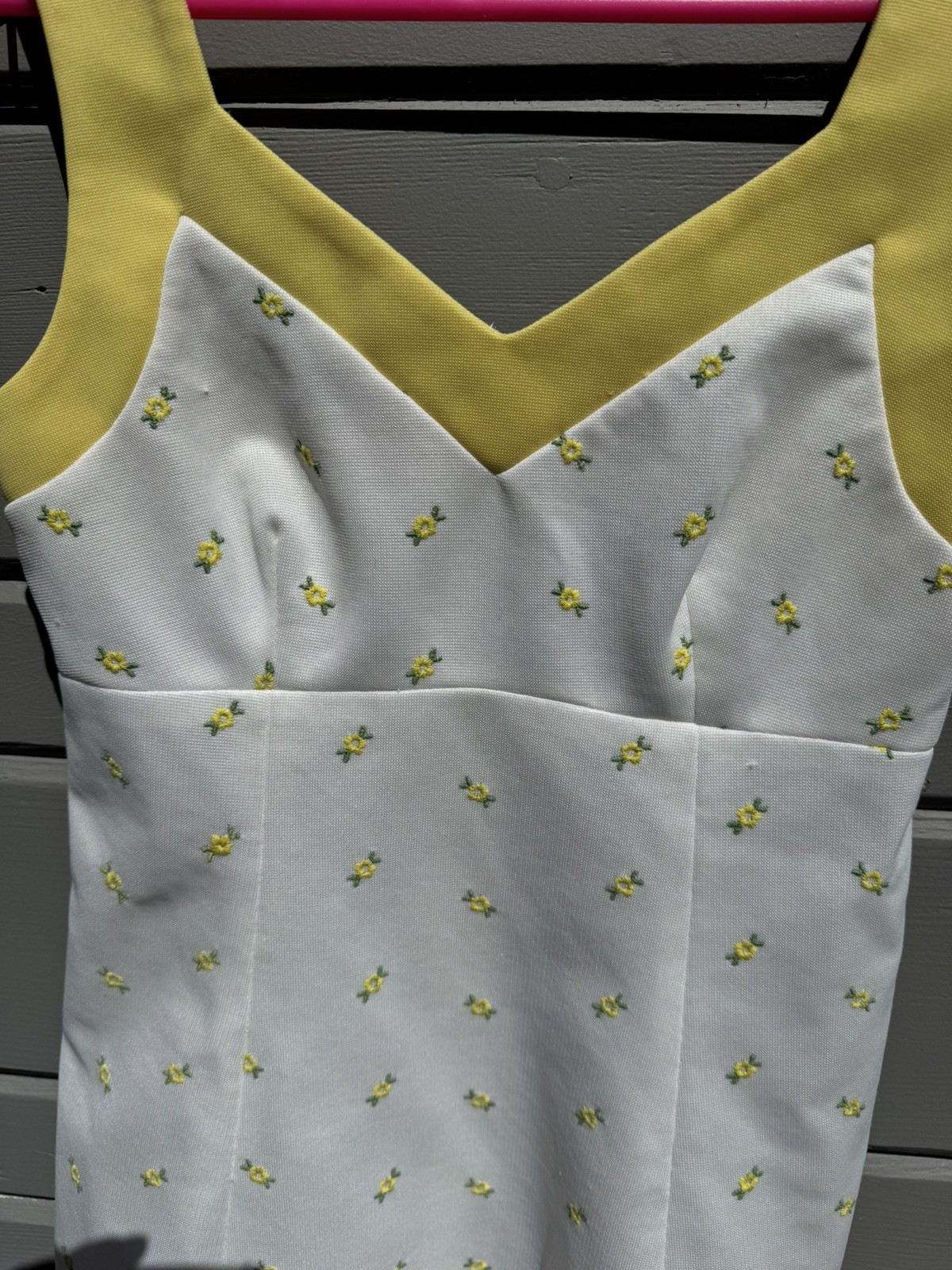 Vintage 1970s Top Seed Tennis Dress Yellow Floral Mini Mod Polyester XS 28&Prime; Bust