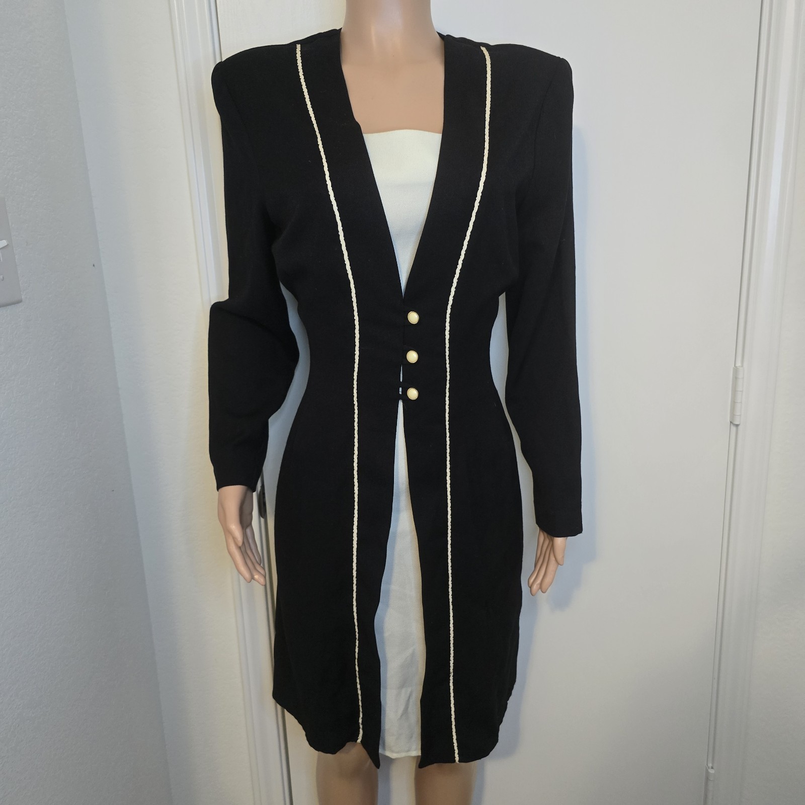 VTG Blazer Dress Sophisticated Black White Retro Secretary Sz 11/12 Structured