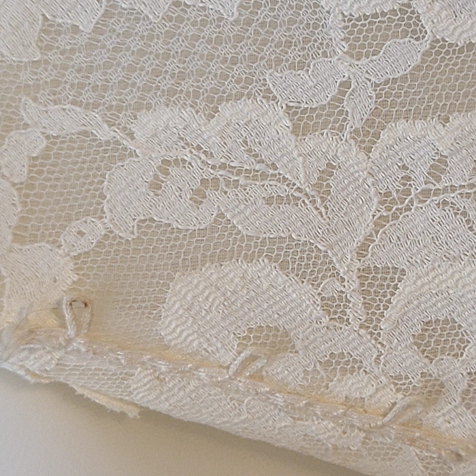 Vintage Union Made 60s Prairie Lace Sequin Empire Waist Wedding Dress Ivory