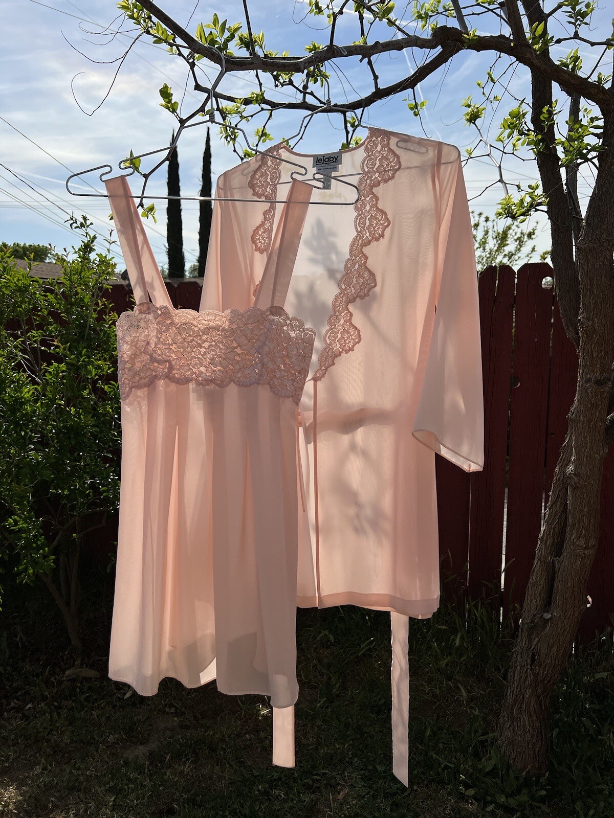 Vintage Lejaby Paris Saks Fifth Avenue Robe Babydoll Dress Set Pink Nightgown