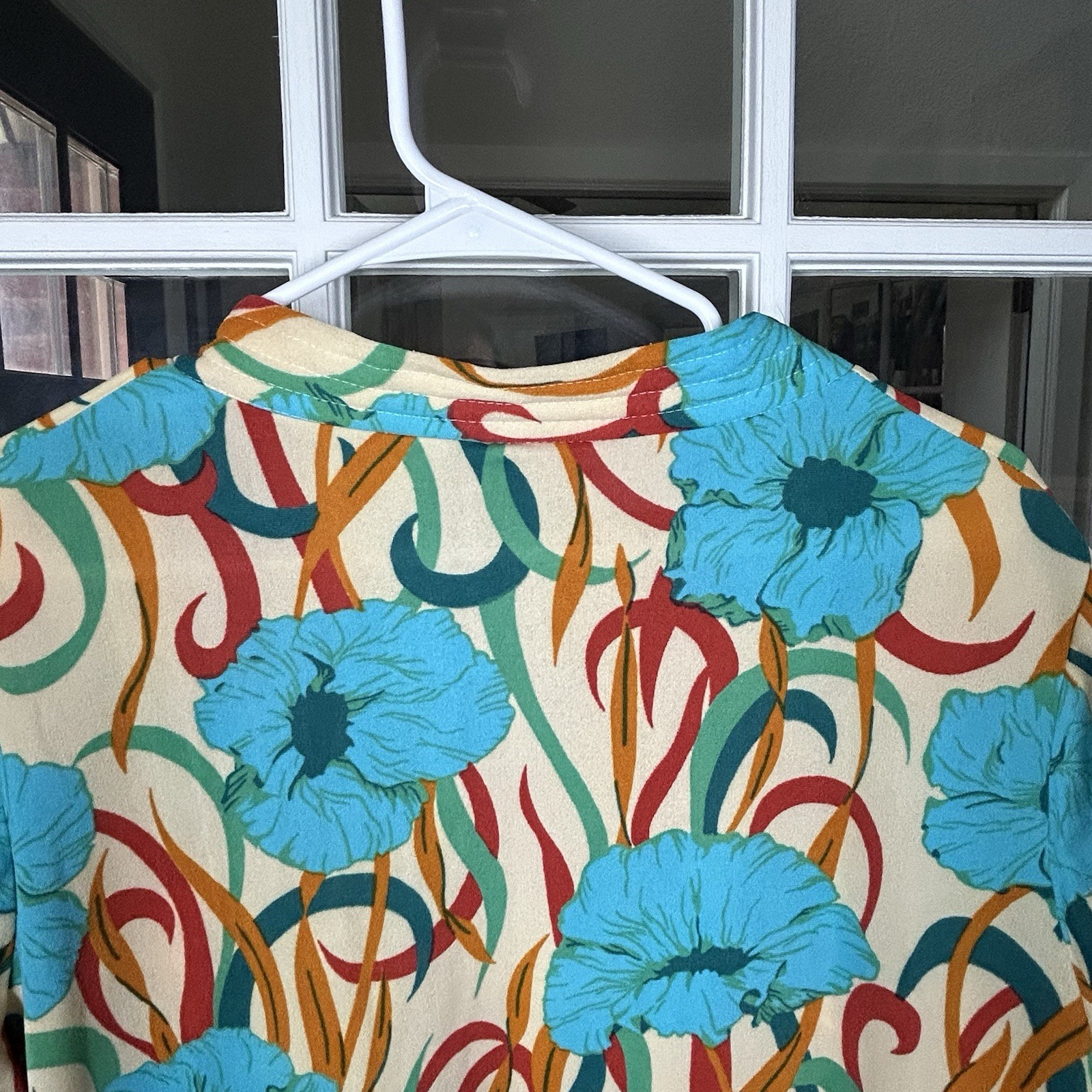 Vintage Sears Take-a-Long Dressing Gown 60s 70s House Coat Turquoise Floral S/M