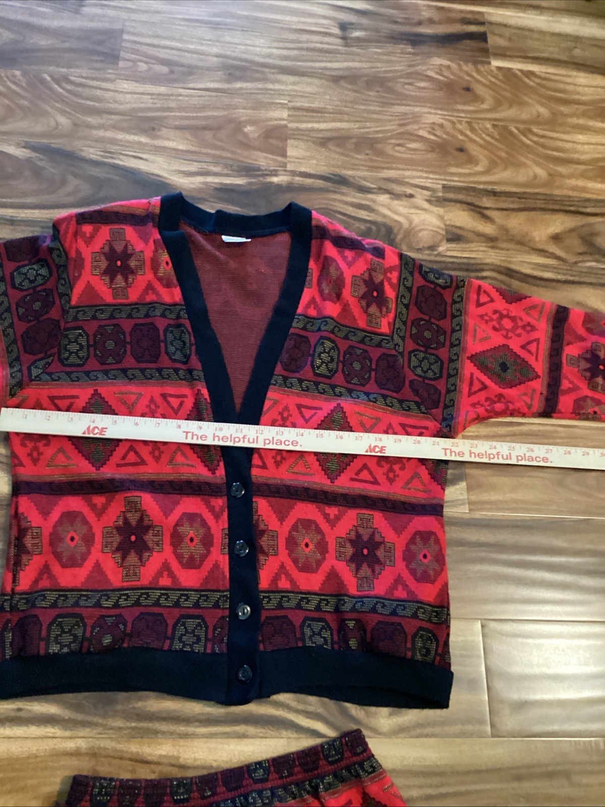 Vintage Graff Californiawear Pattern Red Black Sweater Material Size S/M