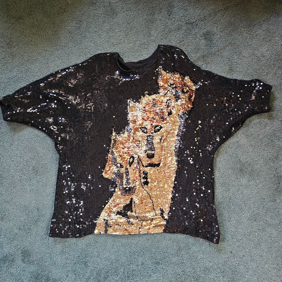 Vintage 80s Disco Panther Sequin Evening Cocktail Party Micro Mini Dress M/L/XL