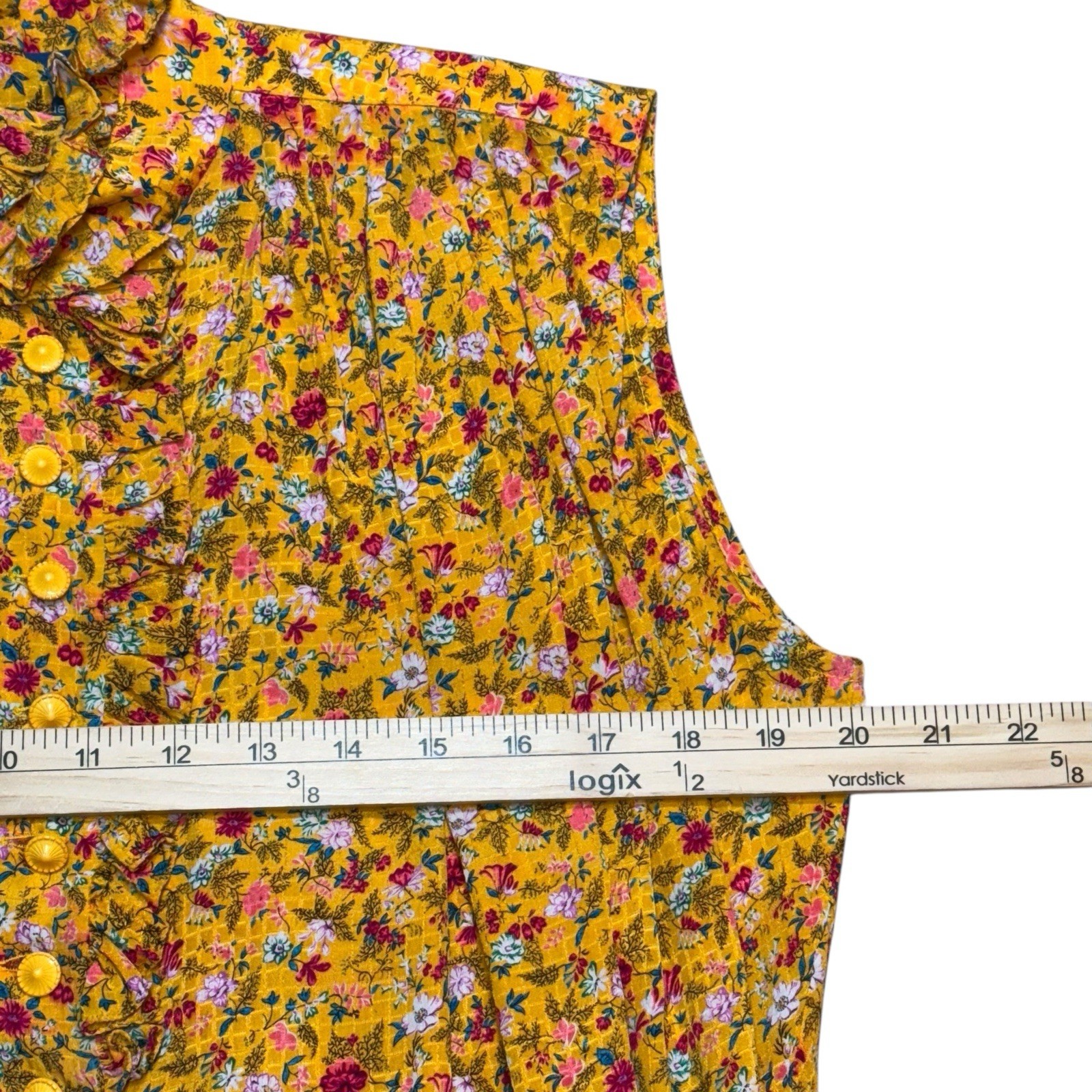 Vintage Emanuel Ungaro Parallele Paris Yellow Floral Ruffle Neck Dress Small Fra