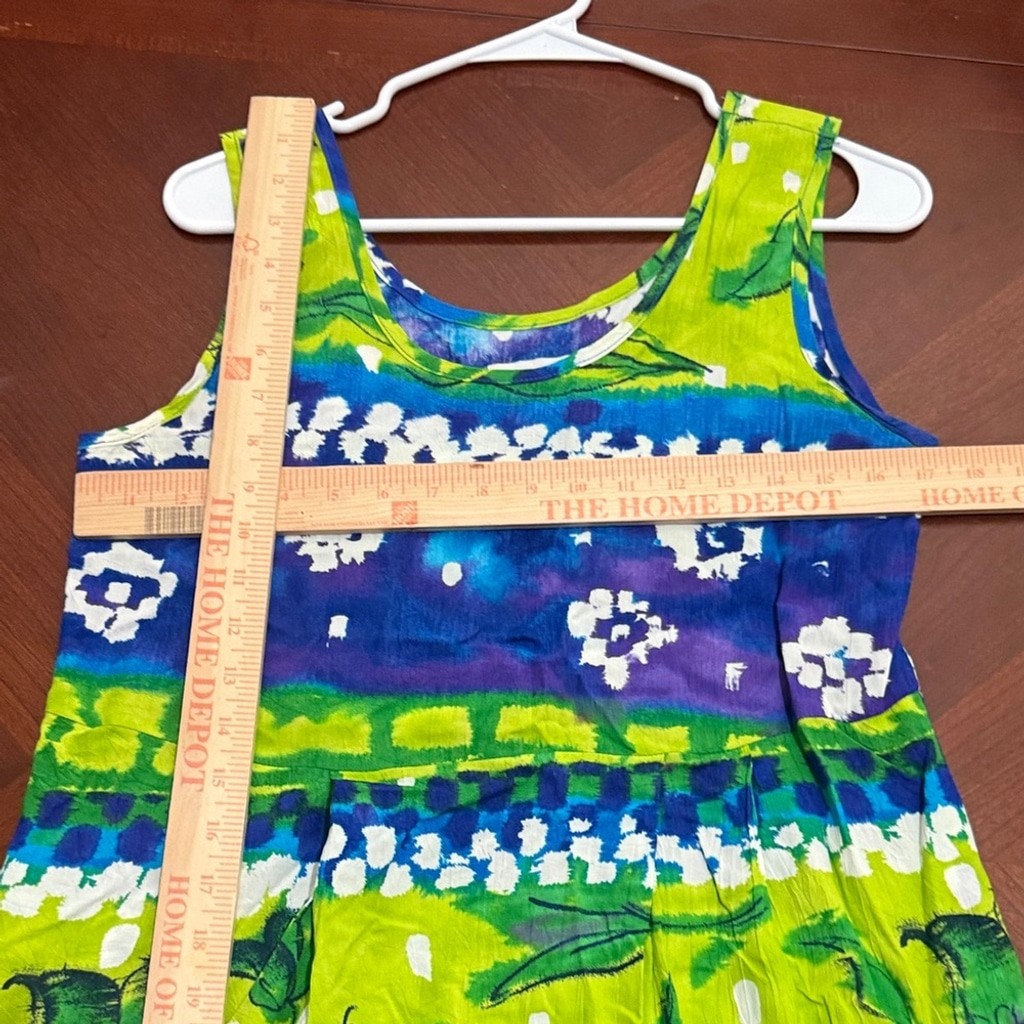 Vintage Jams World Blue and Green Midi Dress beach Hawaii vacation