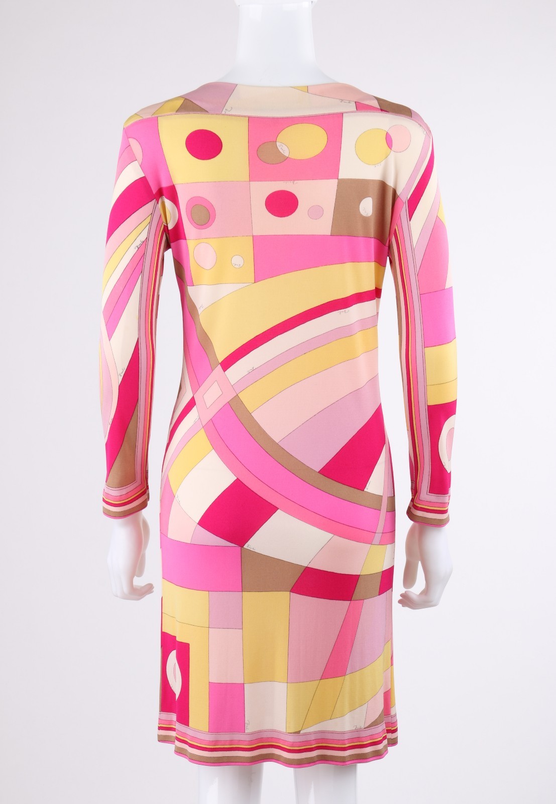 EMILIO PUCCI c.1968 Pink Multicolor Op Art Signature Print Silk Shift Dress