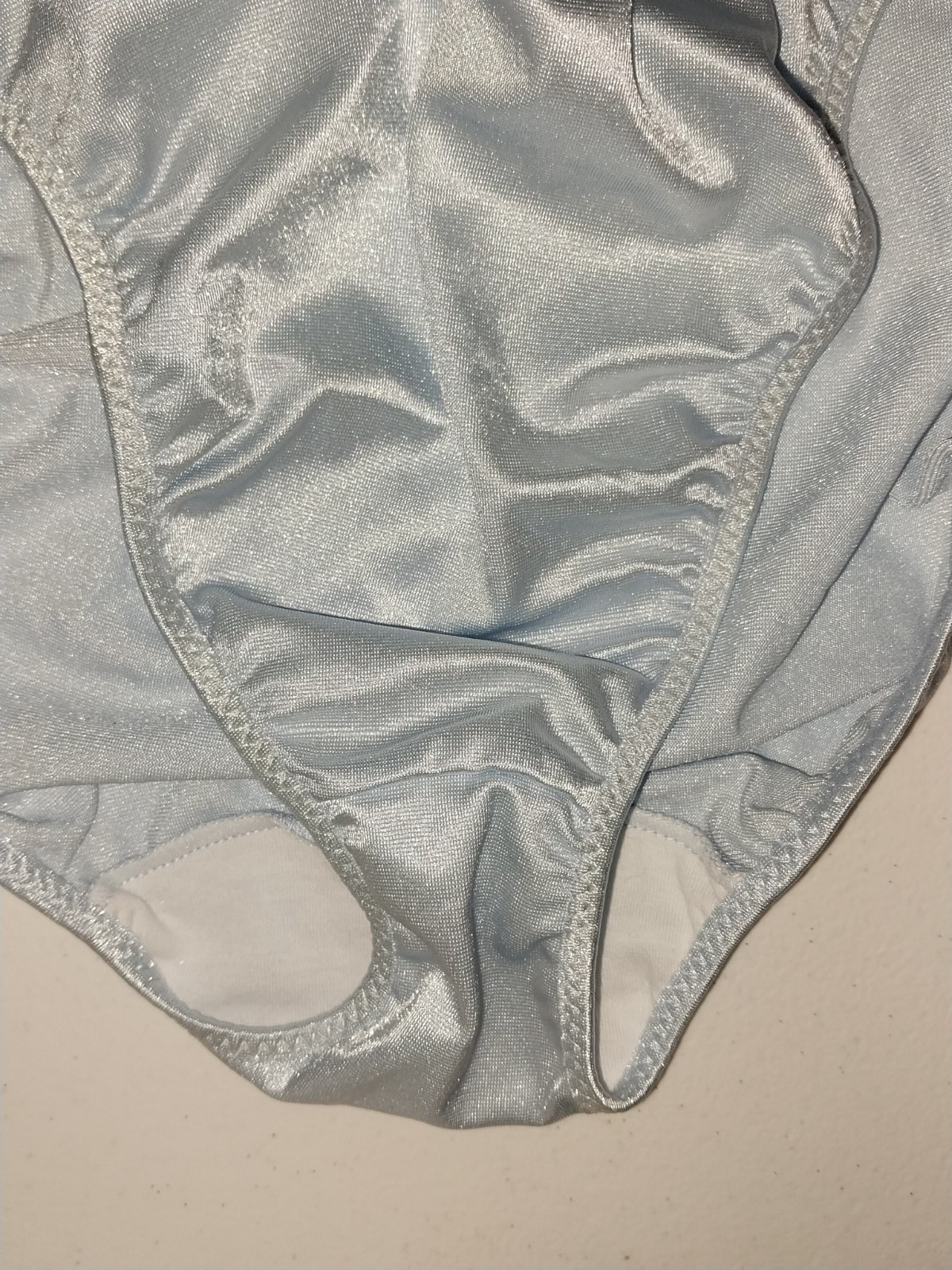 VTG SATIN SECOND SHINY SKINS Baby Blue NYLON SPANDEX HI LEG BIKINI PANTIES 32