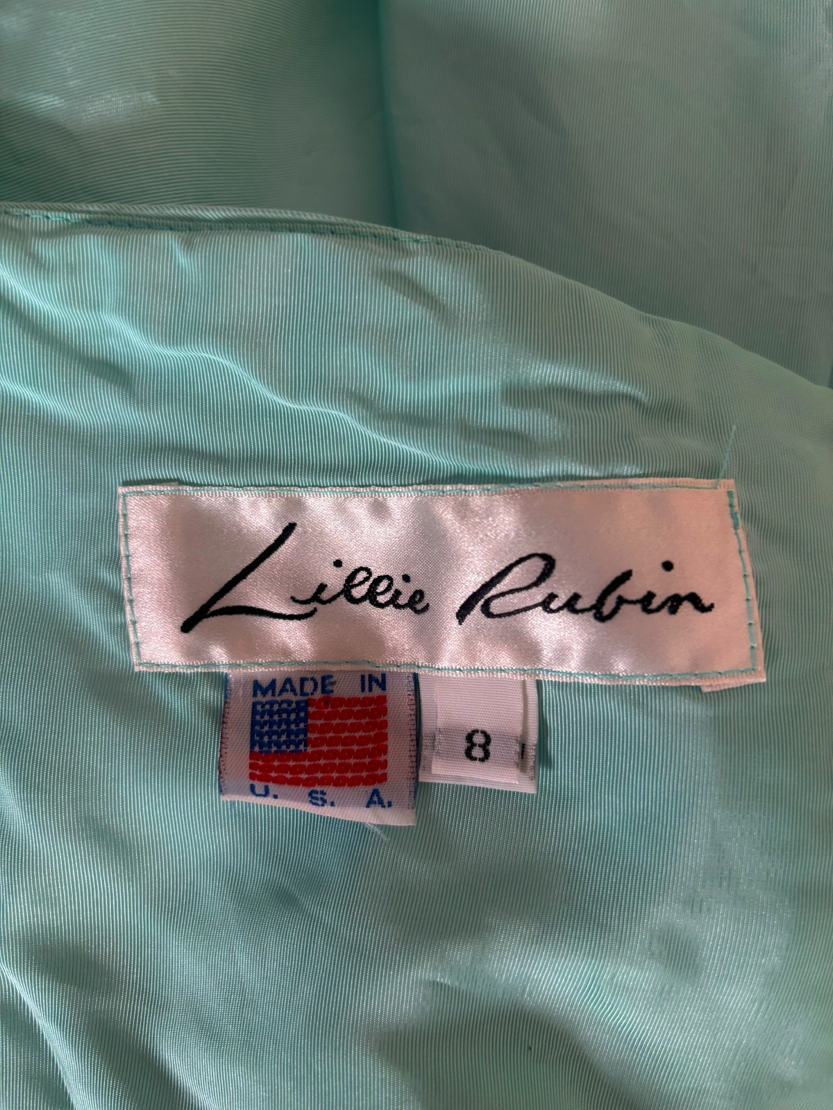 1980s Aqua Ruffled Strapless Evening Dress by Lillie Rubin, Small to Medium