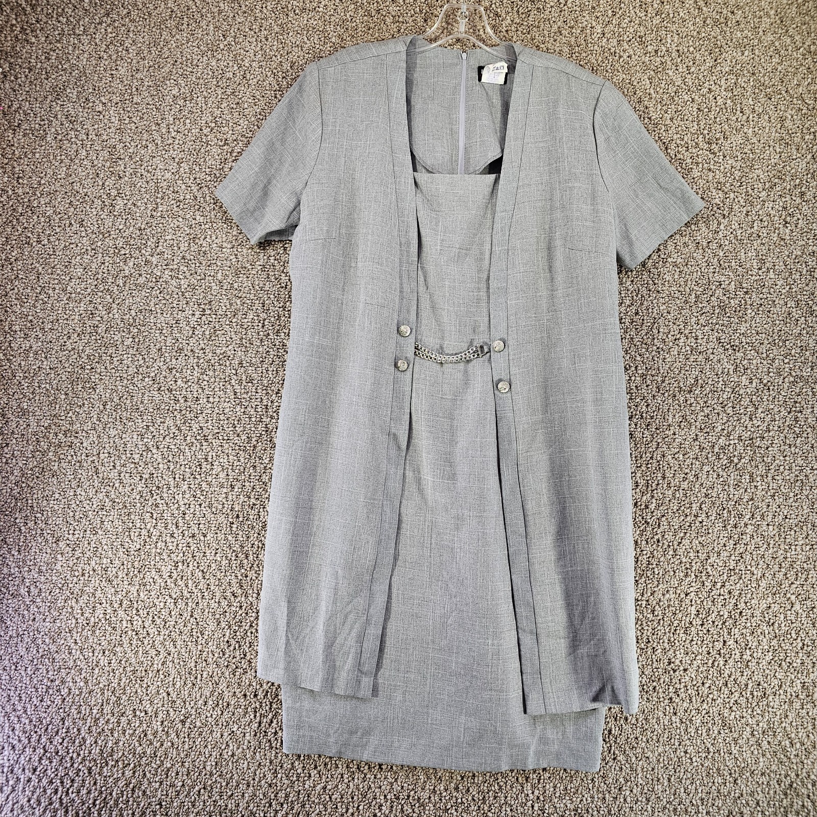 Vintage Helene Blacke Dress Womens Sz 14 Gray Short Sleeve Business