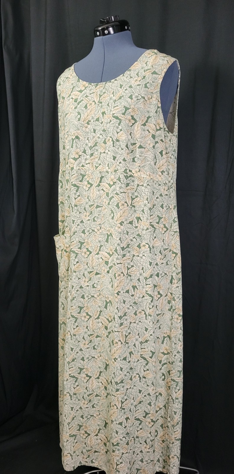 Vtg Coco Bianco Muted Green & Peach Floral Raised Waistline Shift Dress Size 16