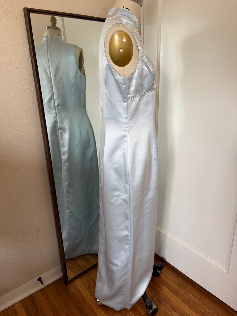Jessica McClintock Gunne Sax Baby Blue Cheongsam Style Gown Sz 13/14 Y2K USA