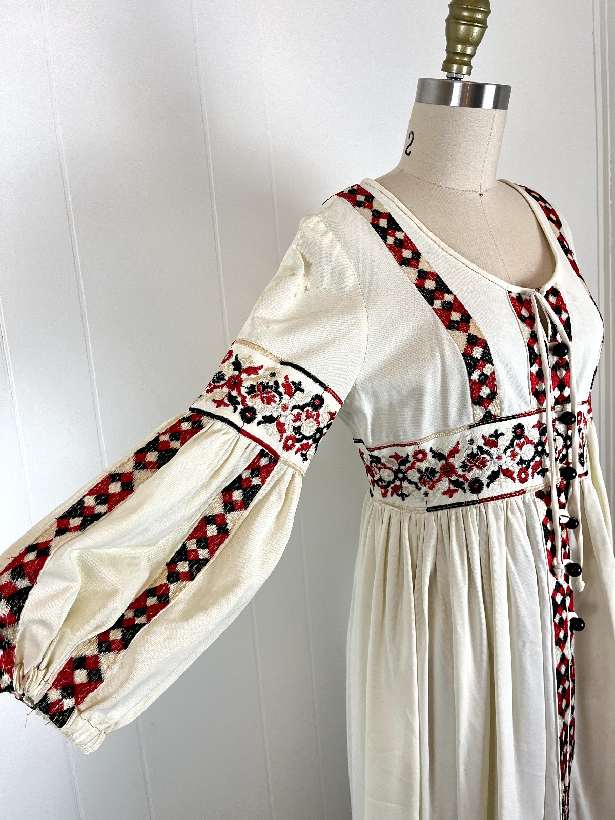 Rare Vintage Beverly Paige 60s 70s Bohemian Maxi Dress Tag 10 Peasant Groovy