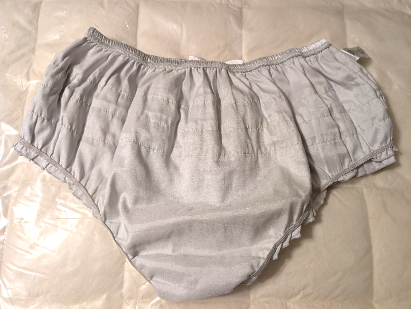 Satini Frilly Silver Sissy Ruffled French Knickers Silky Satin