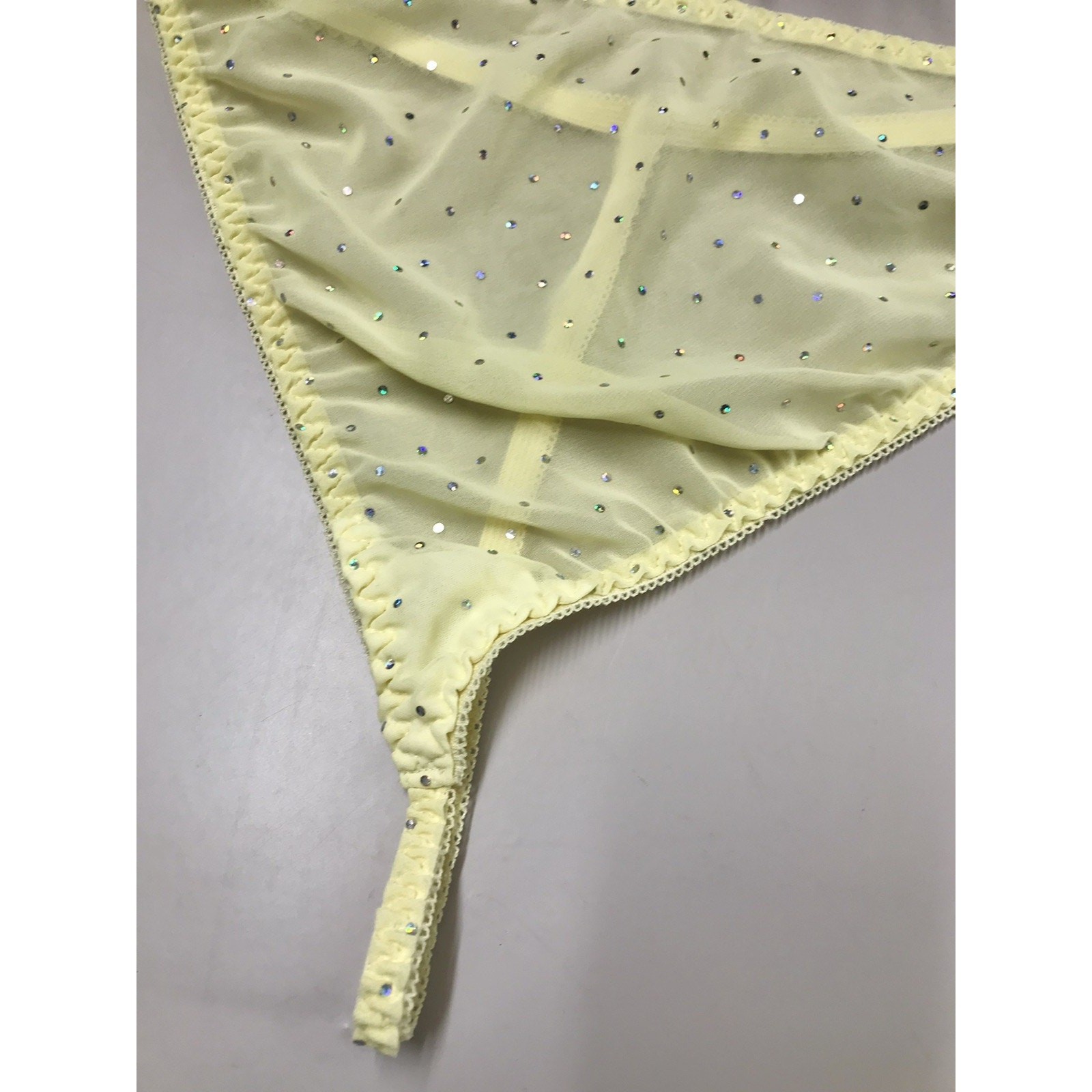 RARE Vintage CATO G String Thong Panties Sheer YELLOW Chiffon Plus Sz 26/28W