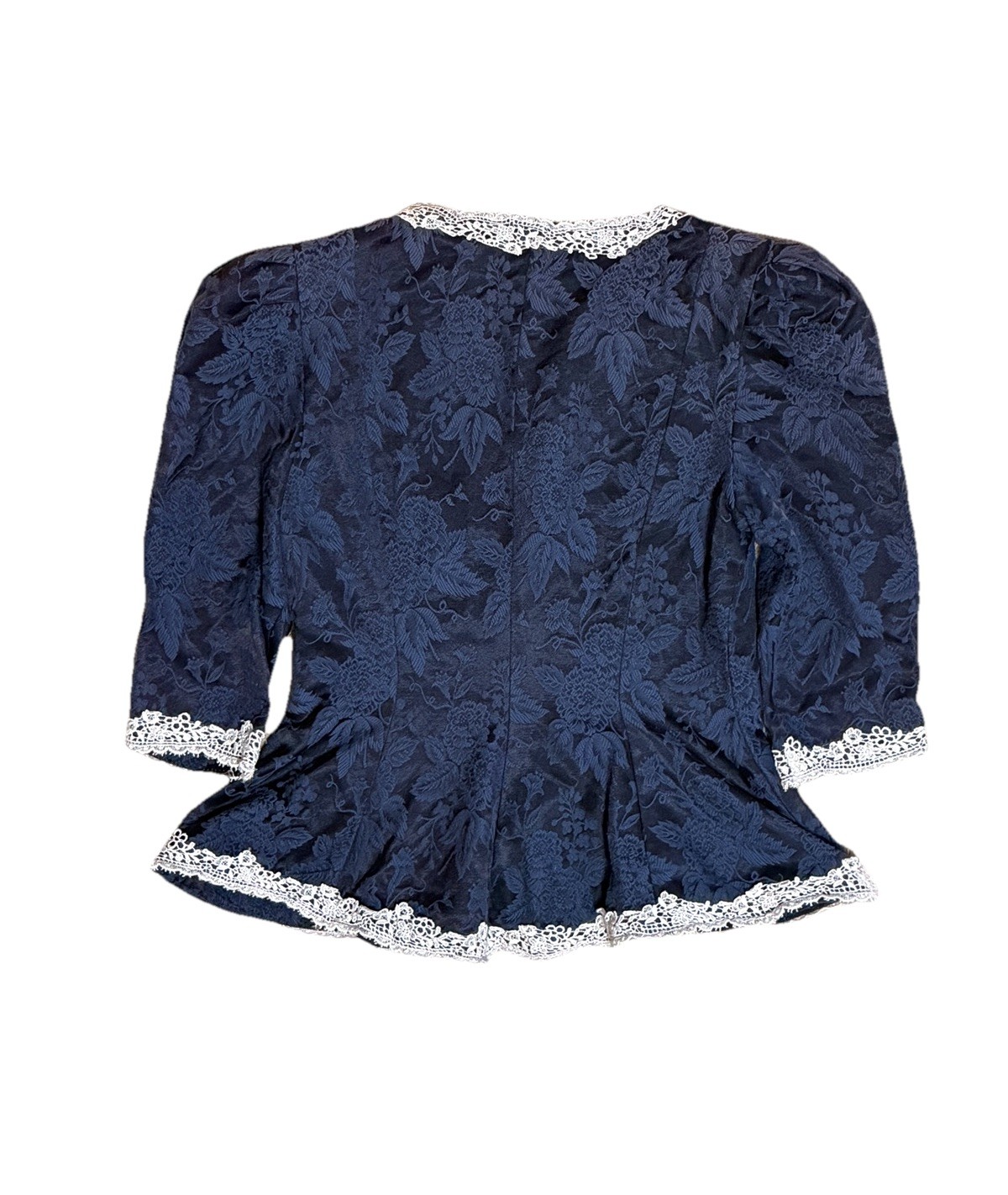 Cachet Bari Protas Vintage Navy Blue Suit Set Skirt Top 9/10 Pearls Lace Rare