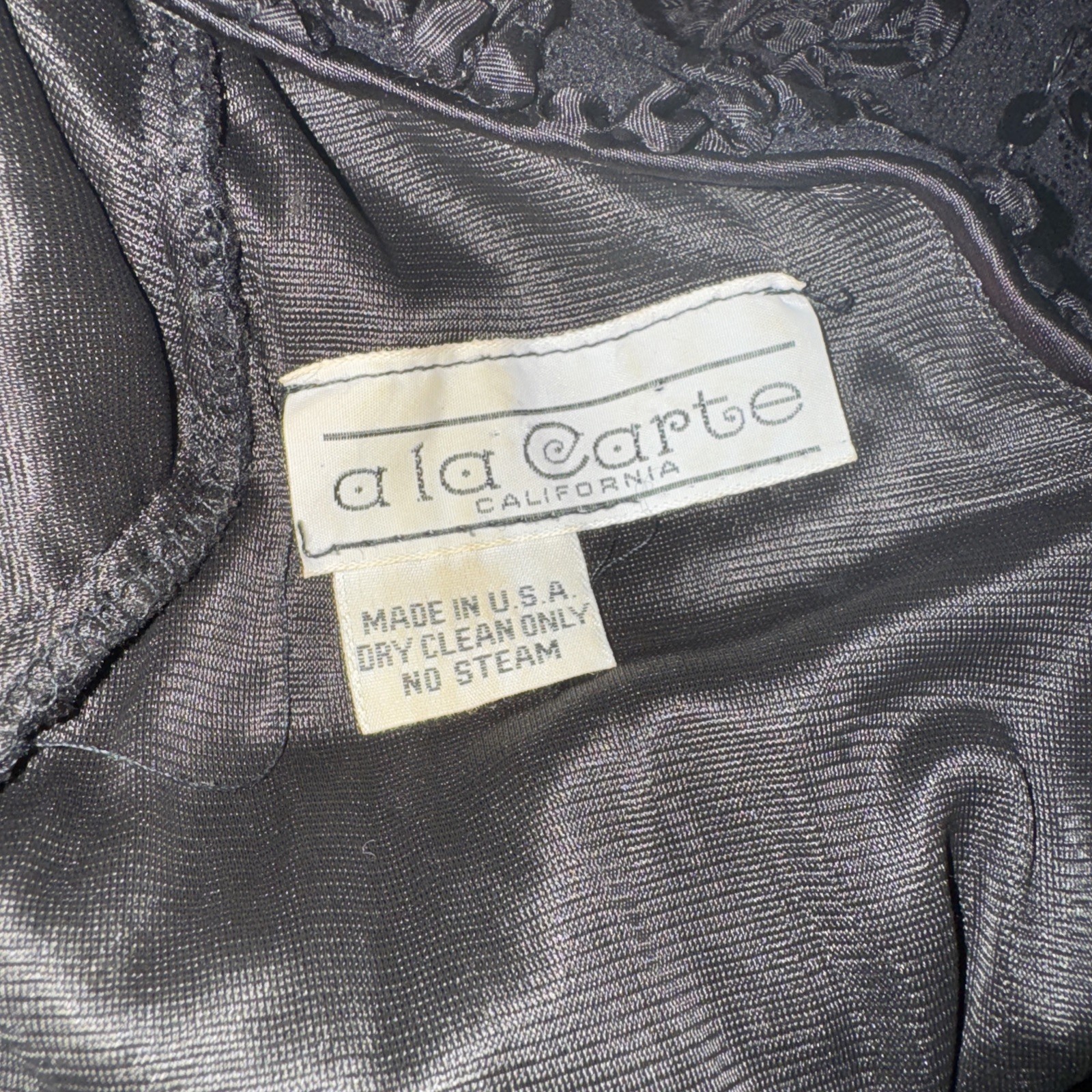 Vintage A La Carte California Stretch Body Con Ribbon Lace Sequin Black Dress S