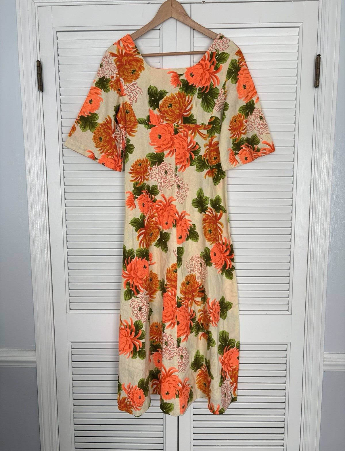 Ui-Maikai Vintage Floral A-Line Dress Women&rsquo;s Size 14 Ivory Orange Green Pink