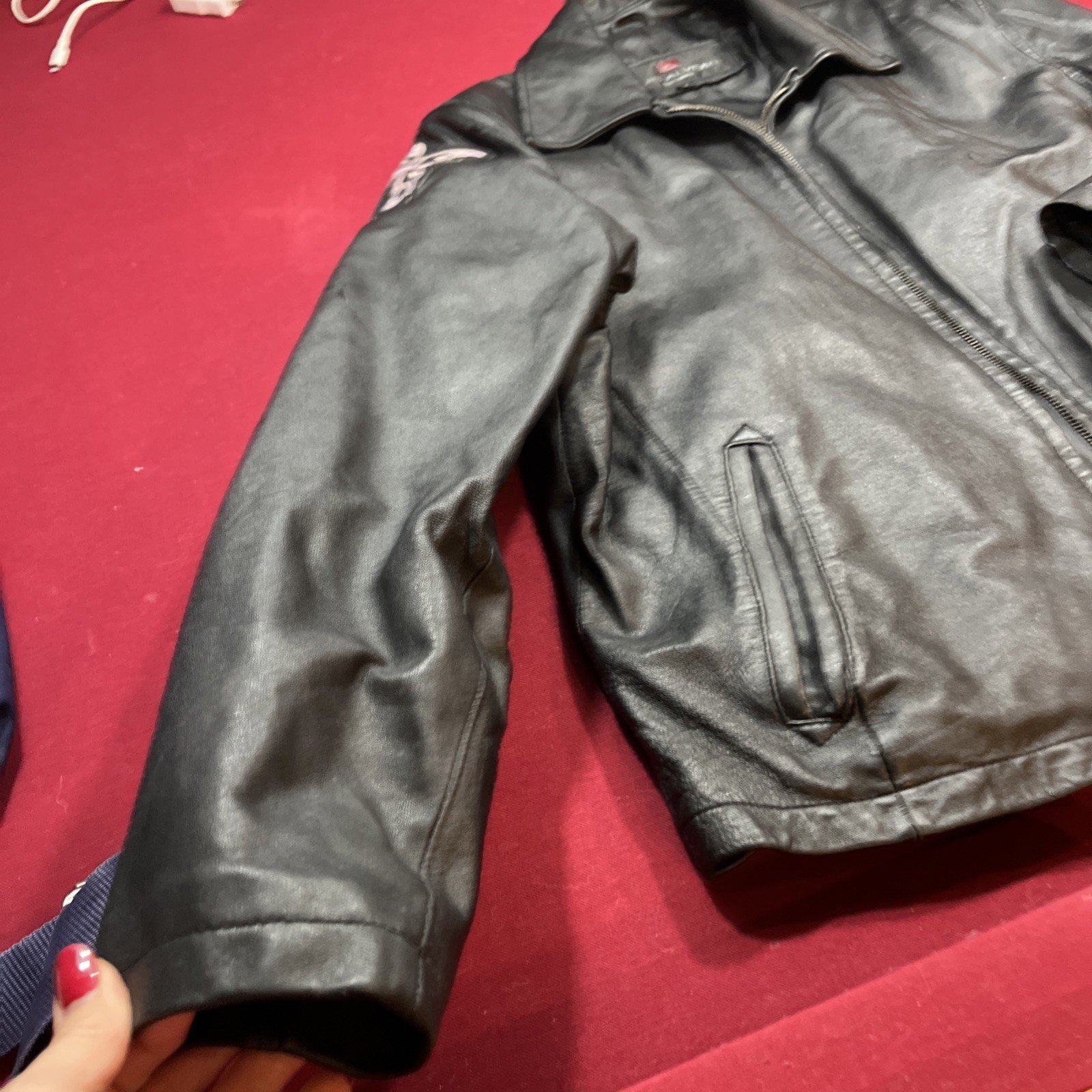 Luis Alvear Black Leather Jacket Zip Up Moto Biker Butterfly Arm Patch Women’s S