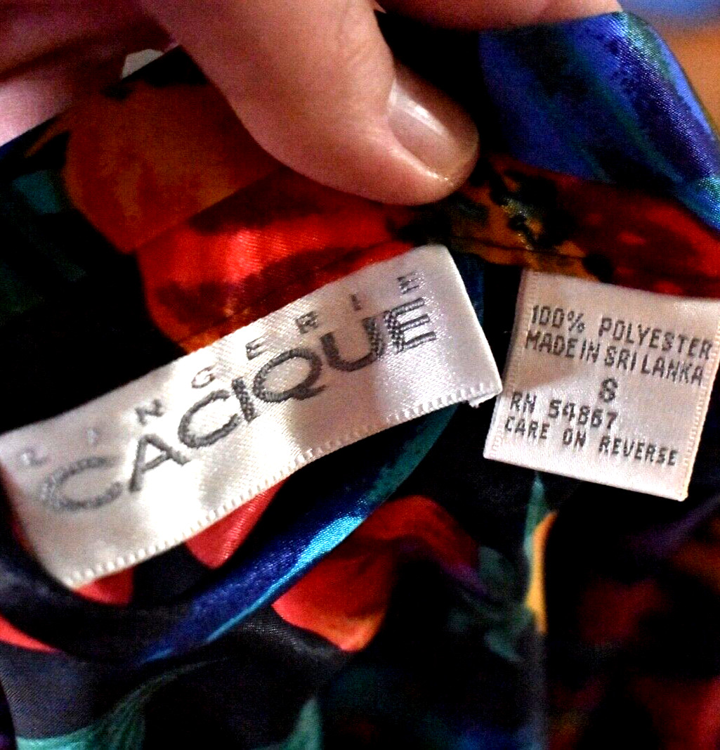 80s Lingerie Cacique Polyester Satin Robe Tropical Floral Satin Small VTG