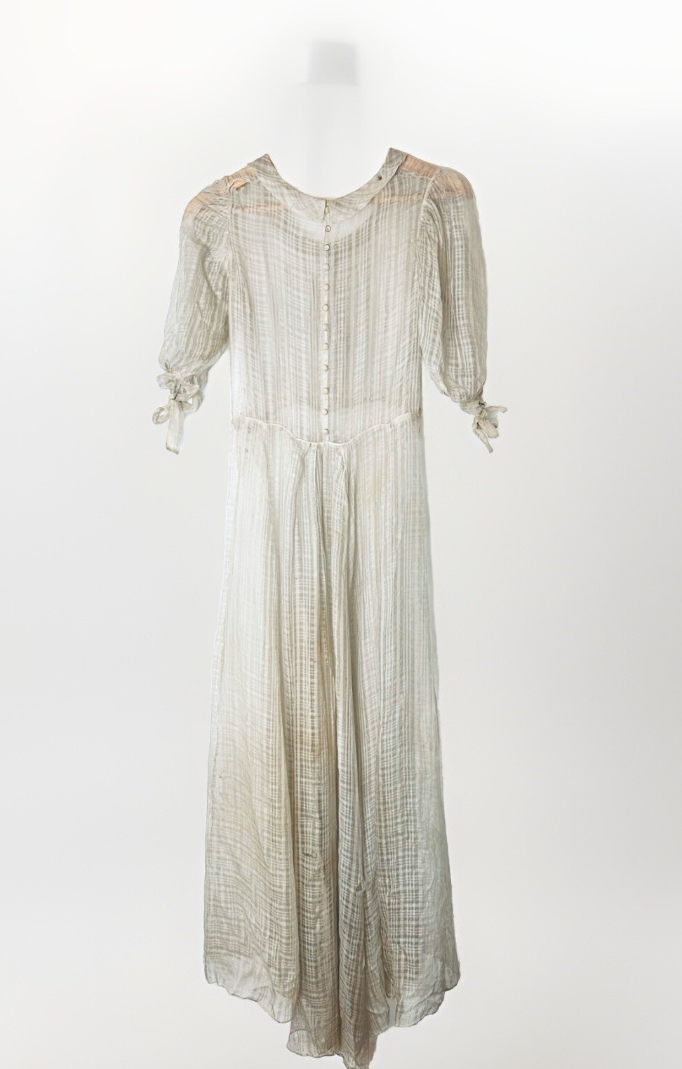 1930&rsquo;S Dress Overlay Sheer Silk Chiffon Gray 52” Long, 26”waist, 32” Bust AS-IS