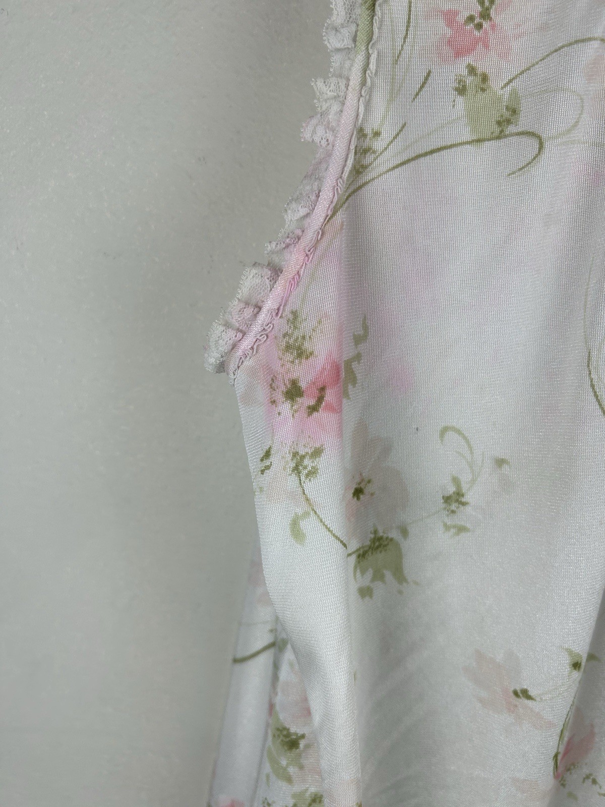 Vintage Voe Mode Nightgown Pink Floral Sz M Lace Trim Sleepwear House Dress
