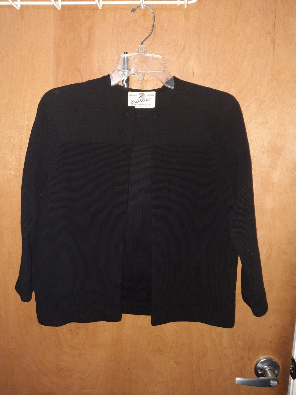 Cadillac Vintage Knit Cardigan Sweater Italy Virgin Wool Black 14 60s Medium EUC