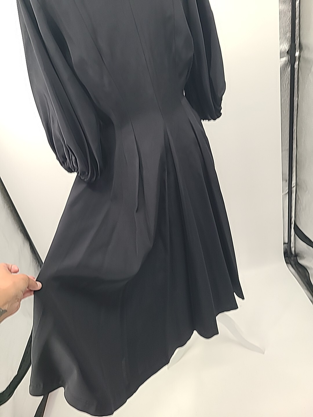 Rare VTG 1930s 40s Button Down Dress, Black With Bubble Sleeves & Full Skirt, LG