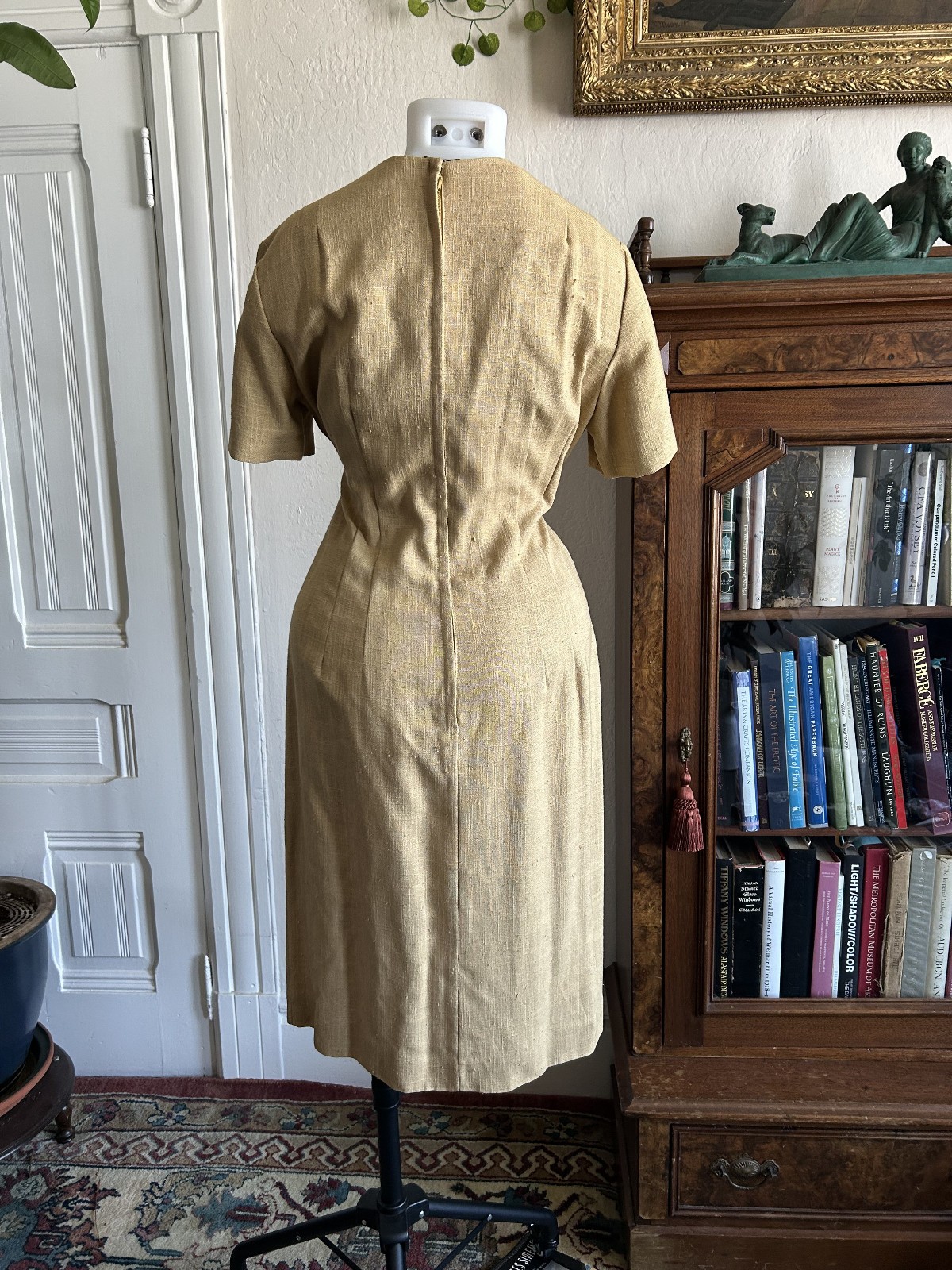 Vintage 1960s 50s Wiggle Pencil Cocktail Dress Silk Linen Texture Waist 32&Prime; VTG