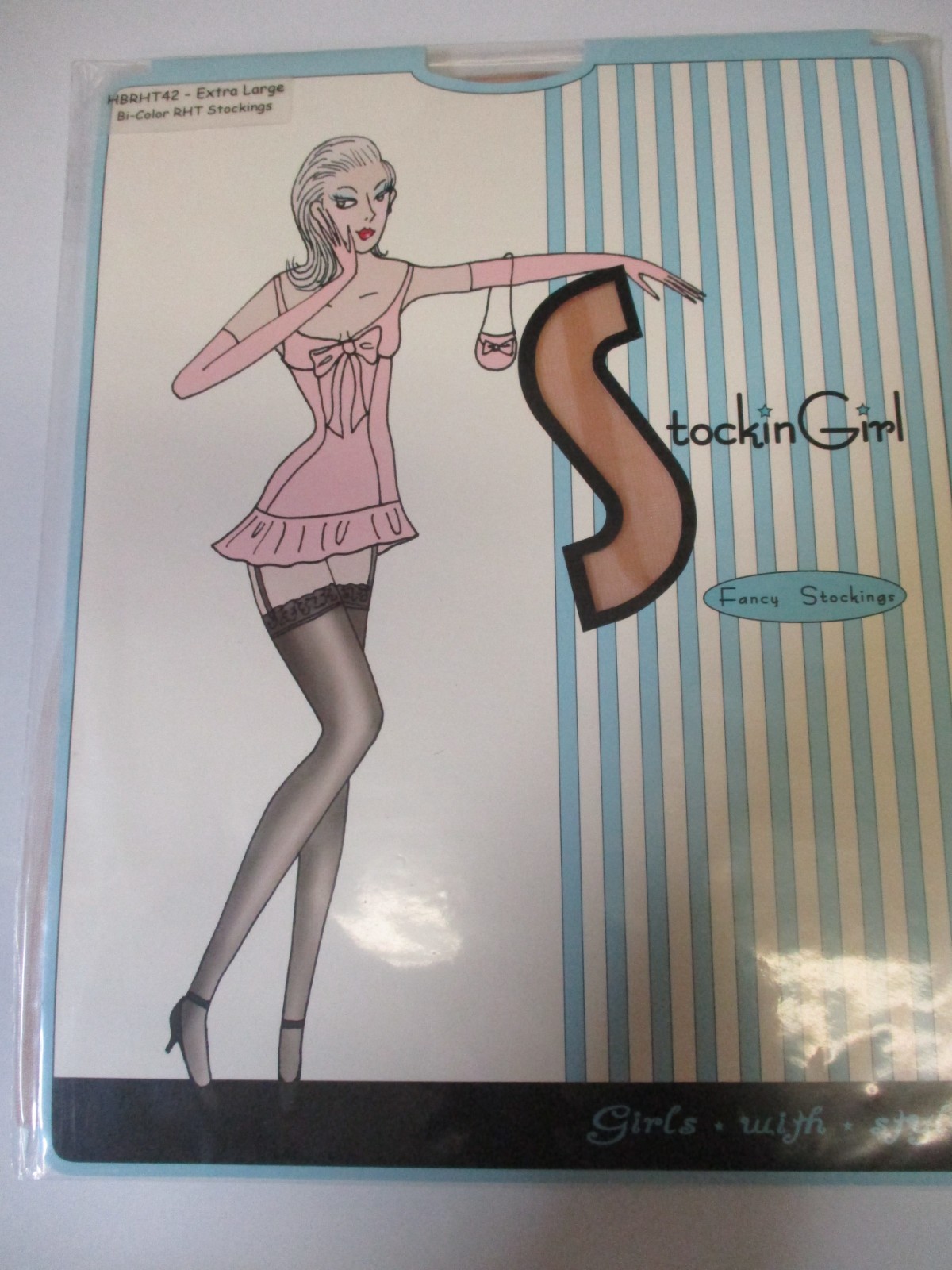1PR VINTAGE STOCKING GIRL RHT SHEER FLAT KNIT NYLON STOCKINGS 11 LONG RED/BEIGE