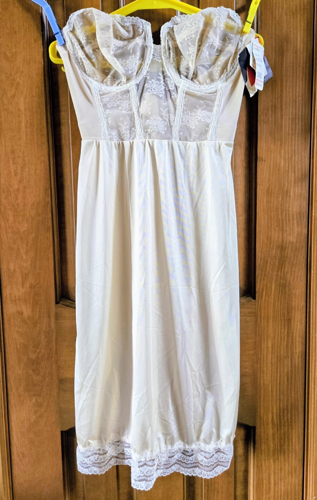 Vintage 80s YOUNG SMOOTHIE ivory « BACKLESS » bustier SLIP dress bra 34D, nwt NOS