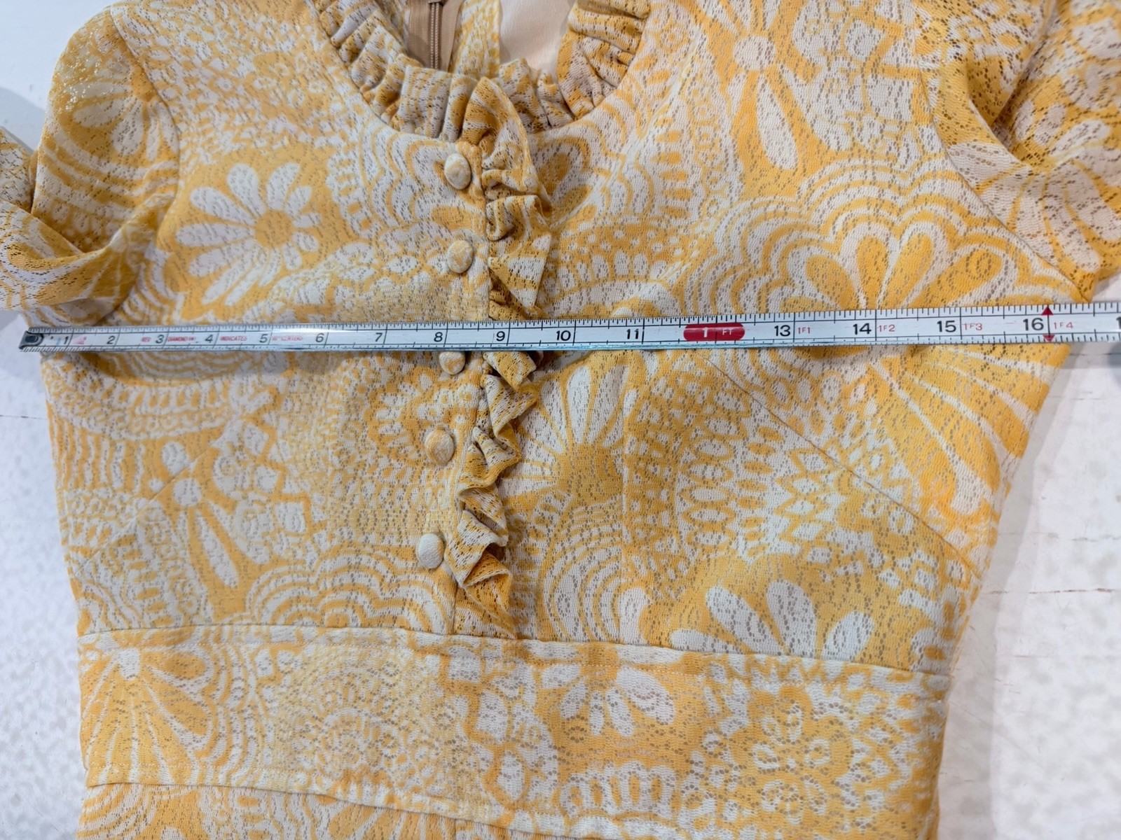 Vintage 60s/70s Mod Mini Dress Yellow Bold Floral Boho Prairie