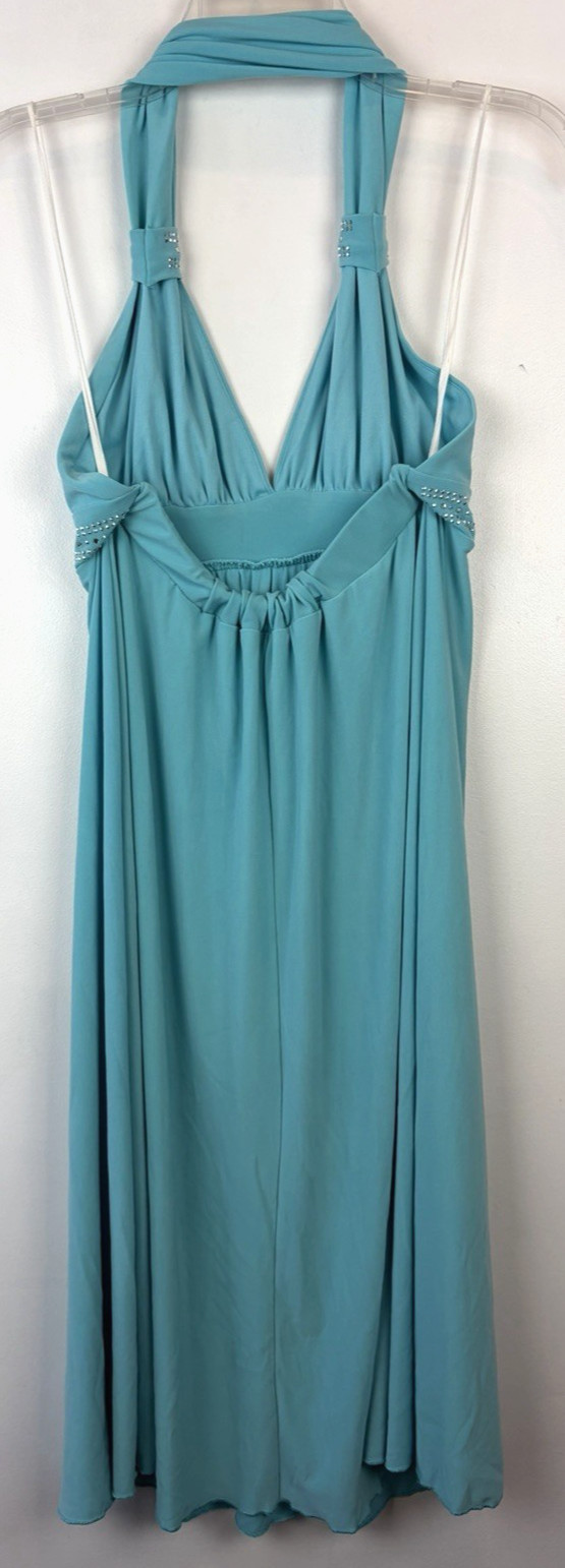 Vintage Disco Halter Dress Womens Large Strappy Blue Liquid Jersey Evening Event
