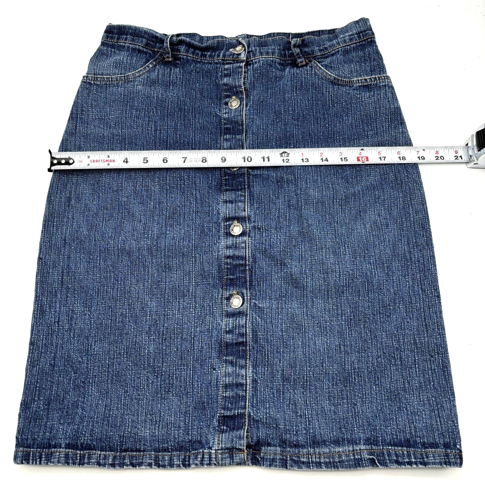Vintage 90s P&S USA Medium Wash Button Down Denim Pencil Skirt 30×21.5&Prime;